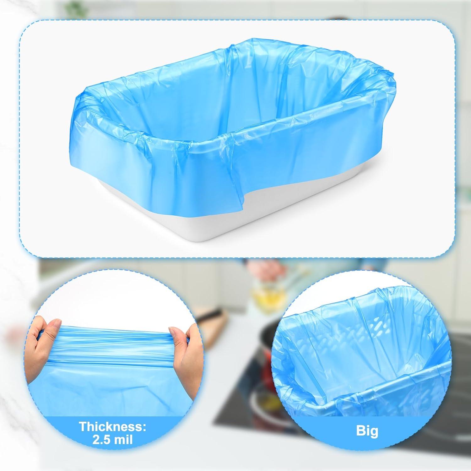 Honoson 200 Pack Disposable Poly Lug Liners 2.5 Mil Thick Plastic Meat Lug Liners for Meat Processing Mixing & Transport Flat Open Bags for Instant Cleanup (Blue)