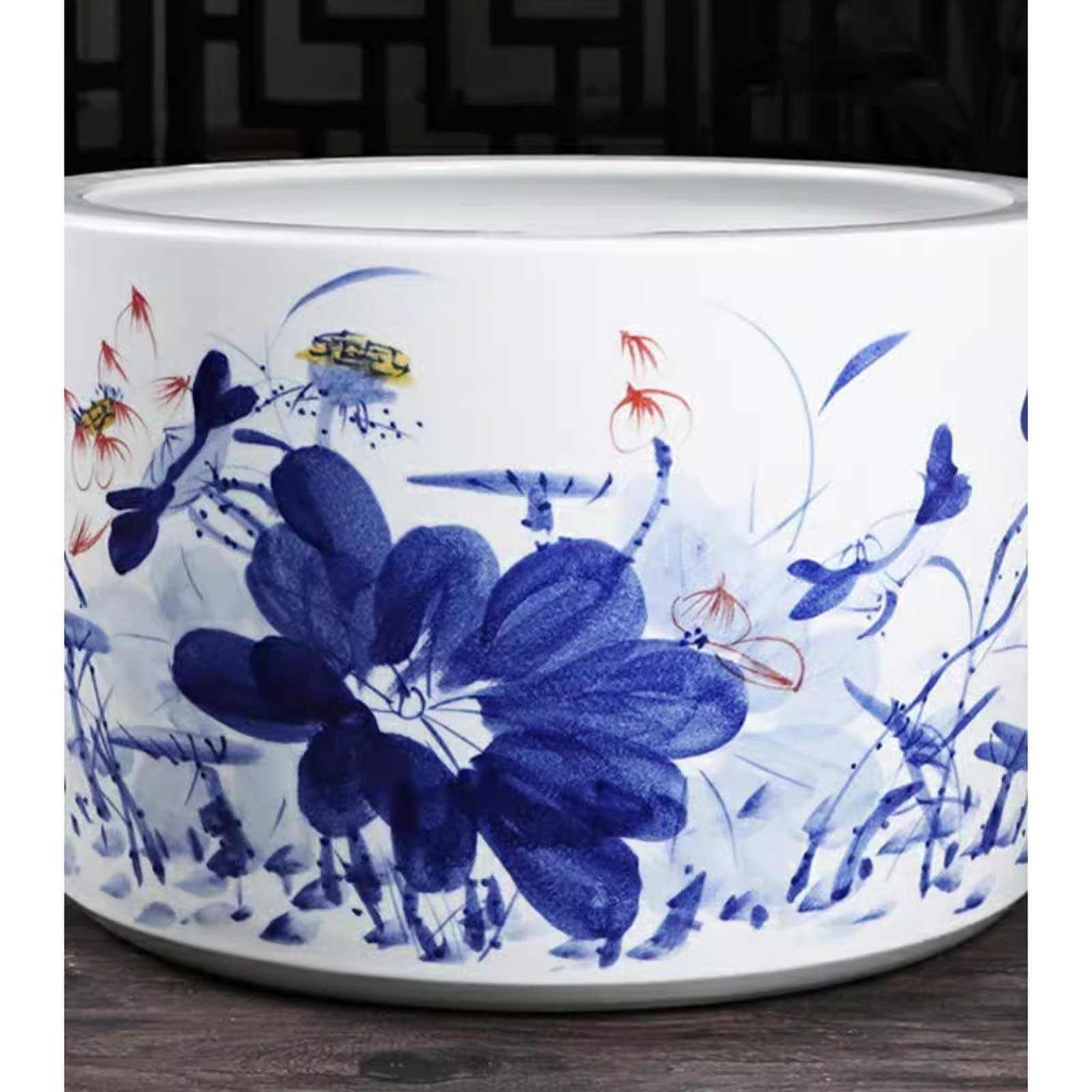 Mały Ceramiczny Akwarium Jingdezhen Ceramiczny Akwarium Do Karmienia Żółwi Zewnętrzny Ogród Taras Dekoracyjny Akwarium Dekoracja Salonu Dekoracja Pulpitu Złota rybka(35x22cm)