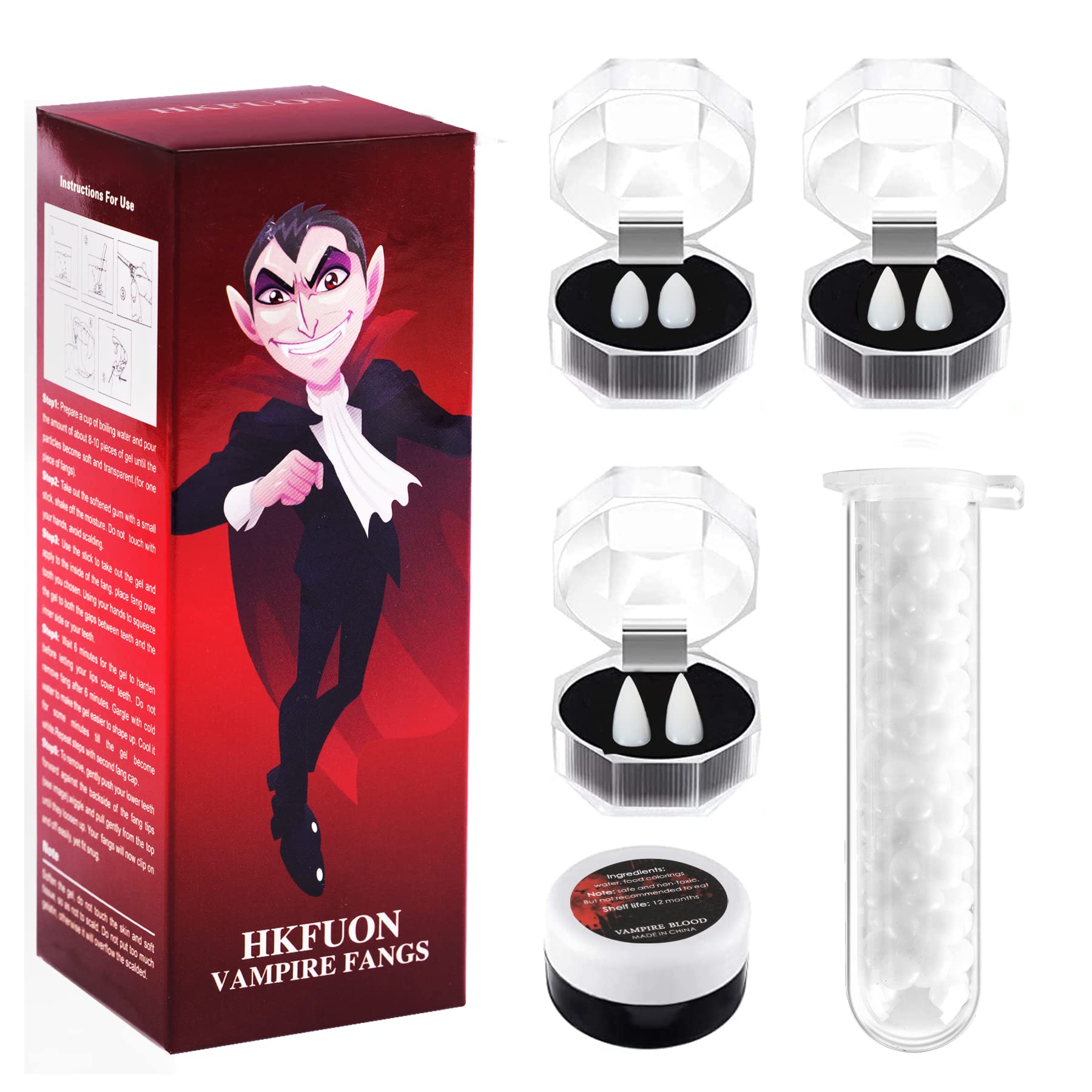 Buy HKFUON 3 Sizes Vampire Fangs Teeth with Adhesive and Coagulated