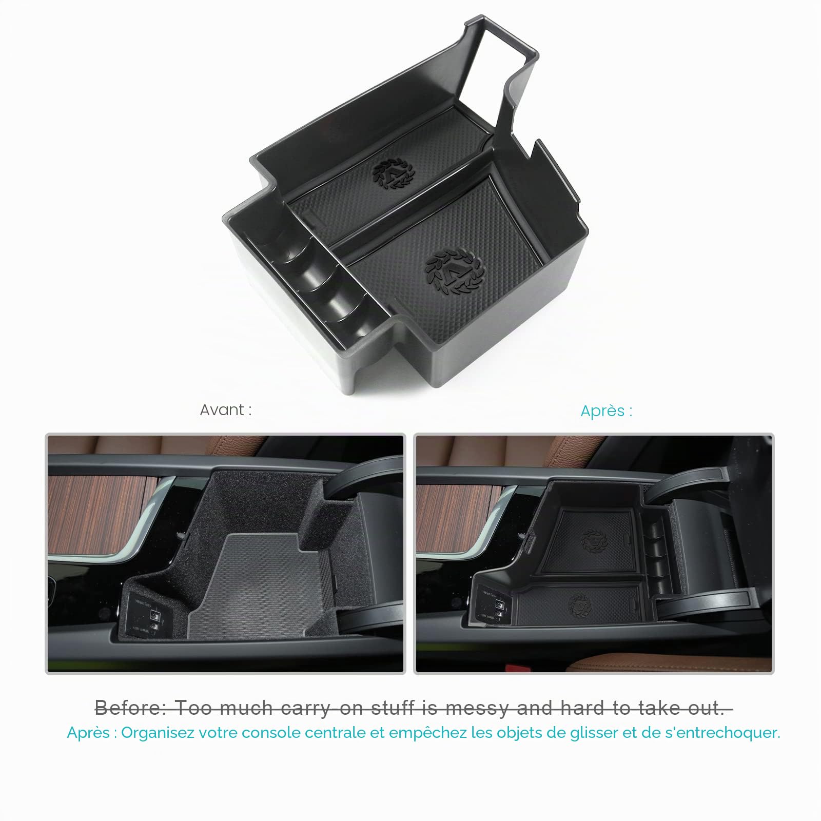 CDEFG Compatible avec Volvo XC60 XC90 V60 S60 V90 S90 2017-2024 2025 Console centrale Accoudoir Boîte à gants Boîte de rangement pour console centrale de voiture Plateau XC60 XC90 Accessoires