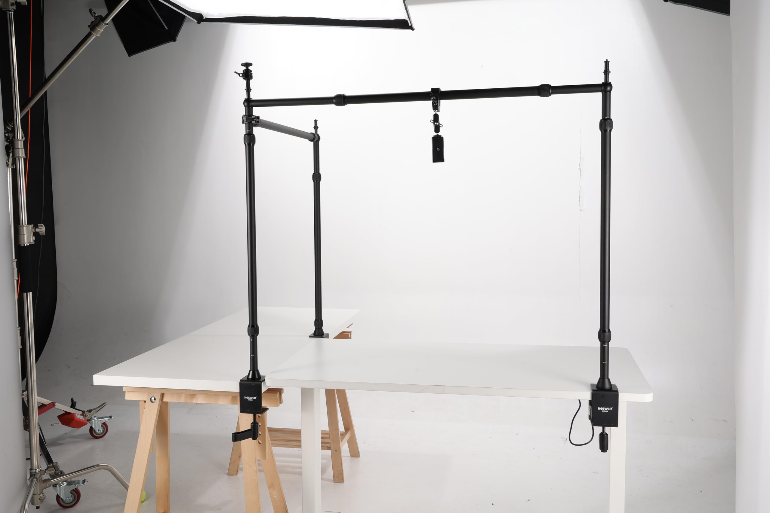 NEEWER Overhead Camera Mount Rig with 2 Ball Heads, Super Clamp/Mobile Phone Holder/Camera Desk Mount, Multi Device Mount, Platform Overhead Tripod, Adjustable Height Width, Max Load 12 kg, NK002: 10103702