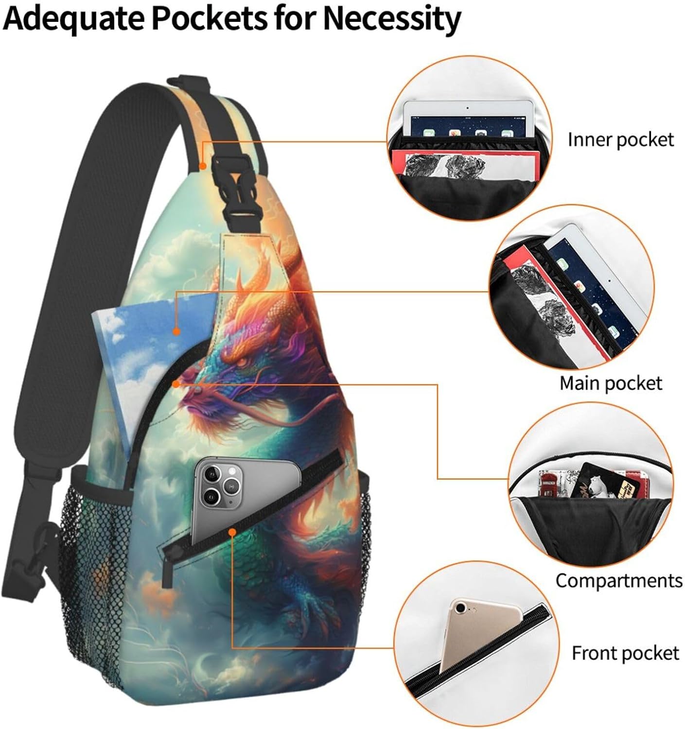 Dragon Crossbody Sling Bag For Women Men Adjustable Chest Bag Chinese Dragon Sling Backpack Casual Shoulder Bag Daypack - Image 4