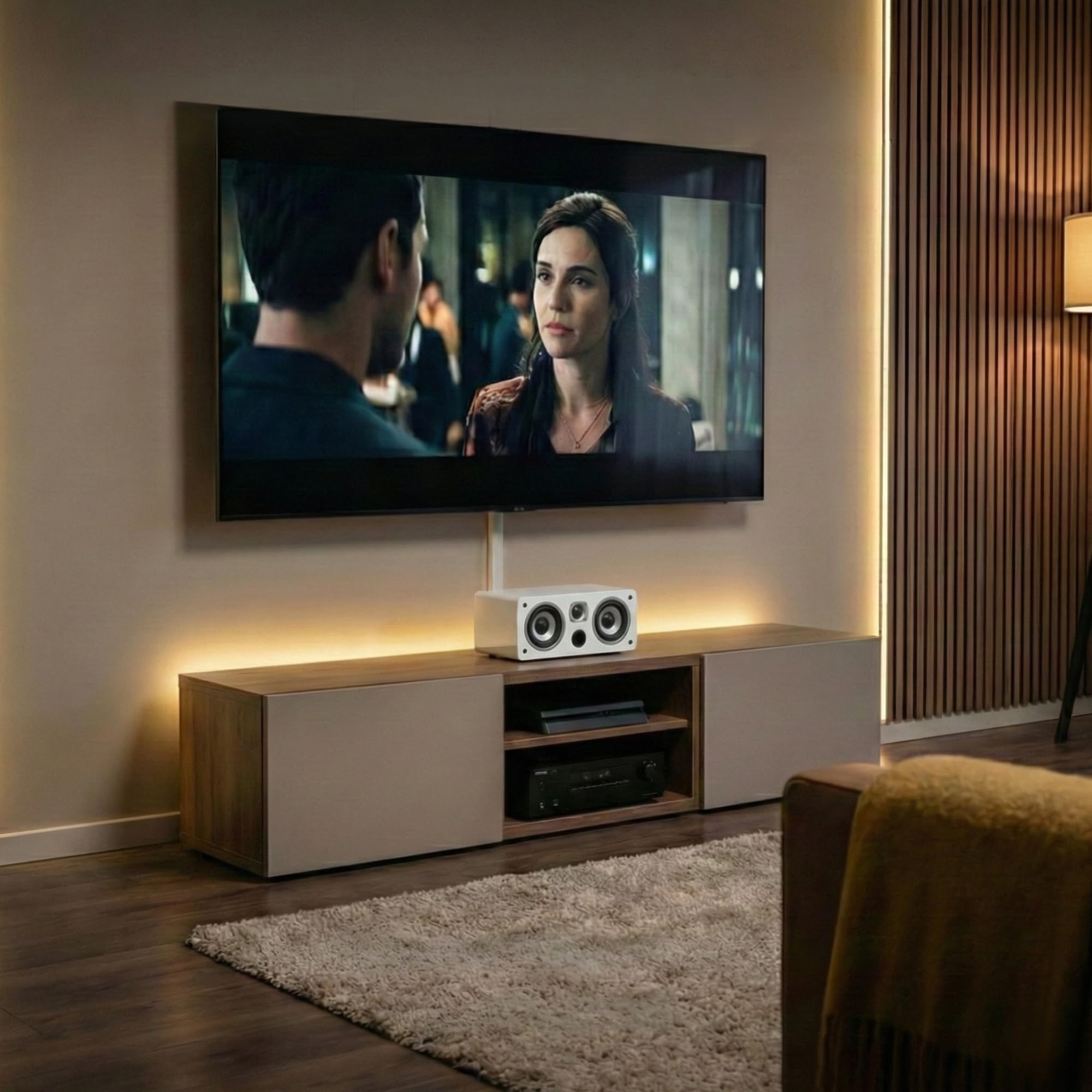 Dynavoice Magic CR-4 Weiß Matt – Center Lautsprecher Passiv 2-Wege, 2x4 Woofer + 1" Tweeter, Nur 11 cm Tief, Front Bassreflex, für Heimkino.