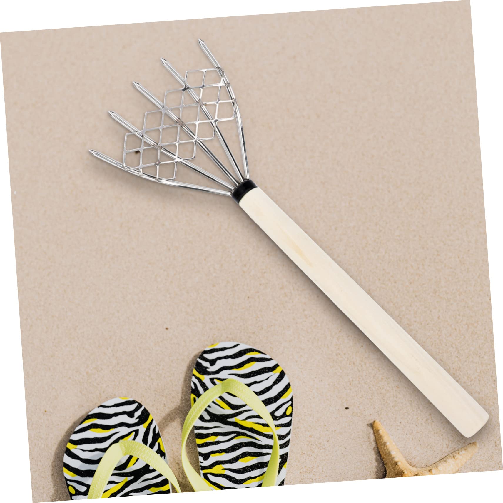 Toddmomy 2 Stck. Edelstahlrake Muschel Rechen klein Rasen Klaue klatschen Schmutz Muschelrechen im Freien Gartengeräte, Rechen Metallrake Muschelrechen mit Griff Unkrautrechen Holz Silber