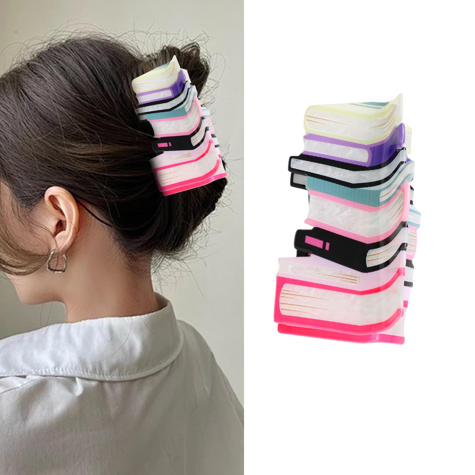 Hair Claw Clip for Women Girls Back To School Orange Book Shape Hair Clips Orange Book Shape Pencil Claw Clips for Thick Thin Hair Strong Hold Claw
