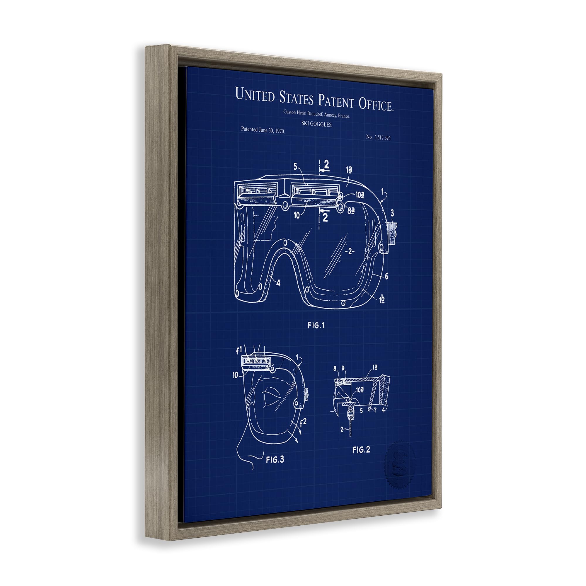 Ski Goggles Blueprint Diagram, 24 x 30 Inch Canvas in Floater Frame