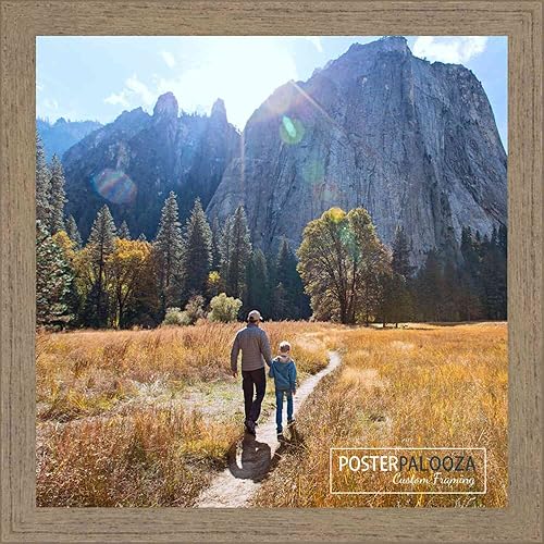 Poster Palooza 14x14 Rustic Walnut Complete Wood Square Picture Frame with UV Acrylic Plexiglass, Foam Board Backing & Hardware Included
