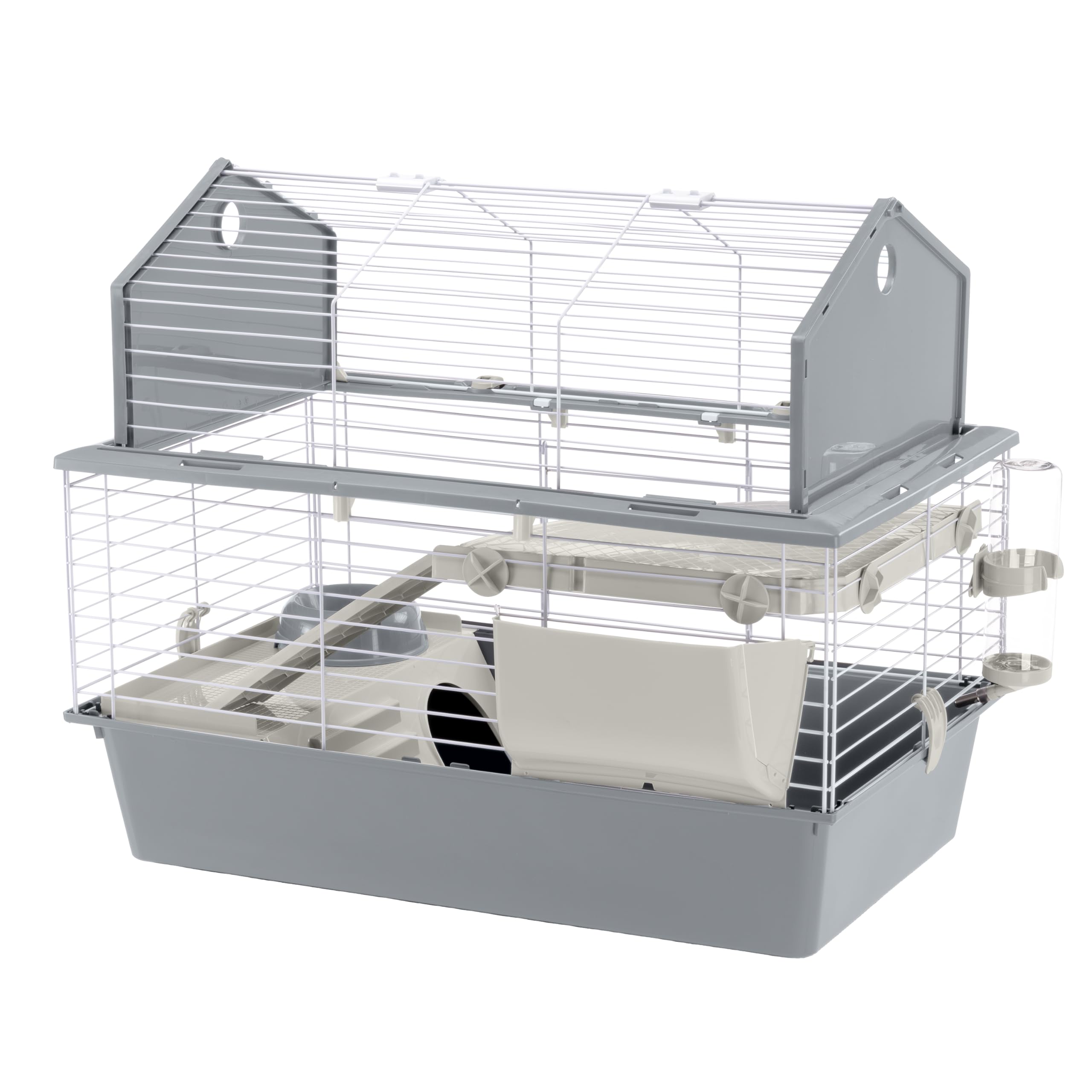 Ferplast Gabbia per Conigli Gabbia per Piccoli Animali BARN 80, 2 Piani, Tetto Apribile, Accessori Inclusi, 78 x 48 x h 65 cm.