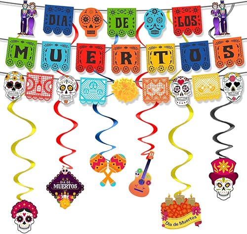 29 unidades de Día de los Muertos Papel Picado Banner Halloween Calavera de Azúcar Pancarta de papel colorido Dia De Los Muertos guirnalda para disponible en Yaxa Peru