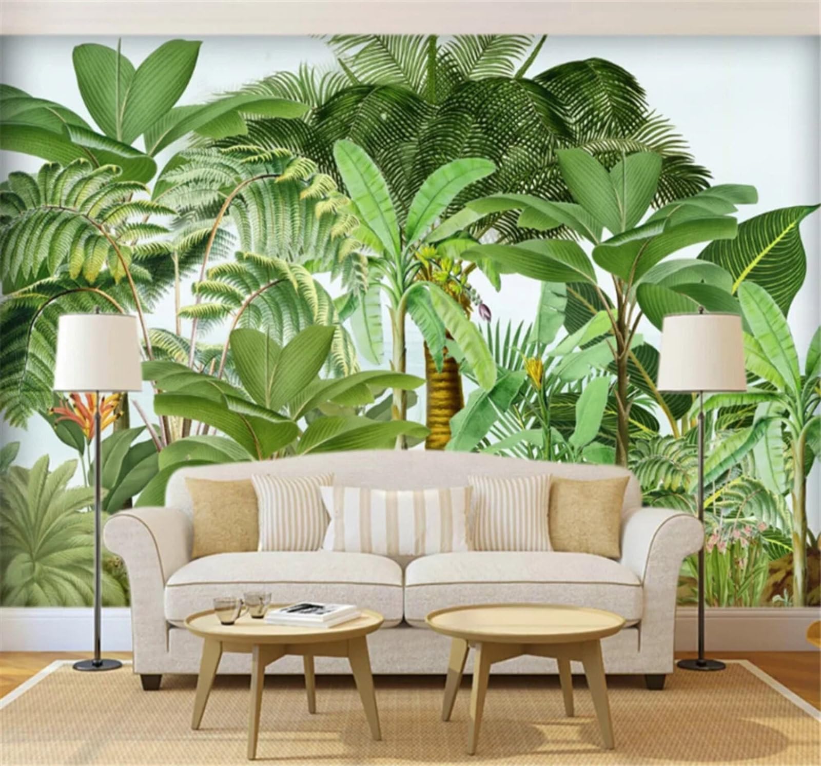 Tzxztt Fresh Three Dimensional Green Tropical Jungle Modern 3D Wallpaper Premium Textured Silk Neutral Tones Material Ideal for Living Room Bedroom-400cm×280cm