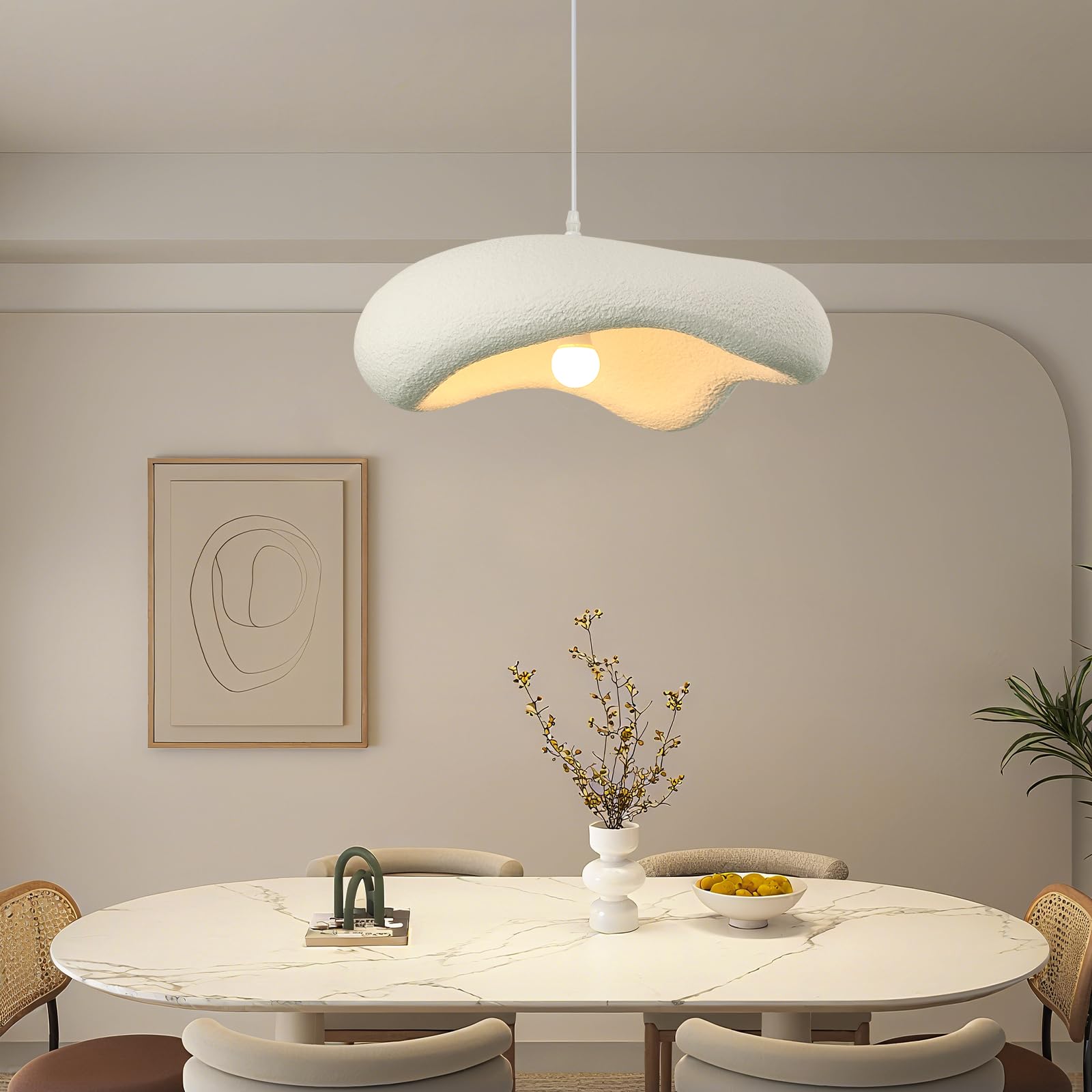 Wabi-Sabi Estilo Lampara Techo Colgante,JaponéS Comedor LáMpara Colgante Forma Irregular De Nube Blanca,LáMpara ArañA Ajustable,Para Salon,Dormitorios,Islas De Cocina,Estudios E27 50Cm