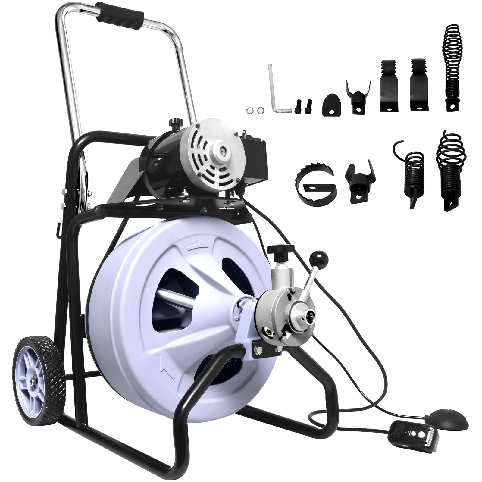 Sewer Snake, Electric Drain Snake, Auto Feeding Drain Cleaner Machine for 2 to 4-inches Pipes, Drain Auger With 8 Cutter Heads, Electric Snake for Plumbing Both Home and Professional Use 75FT