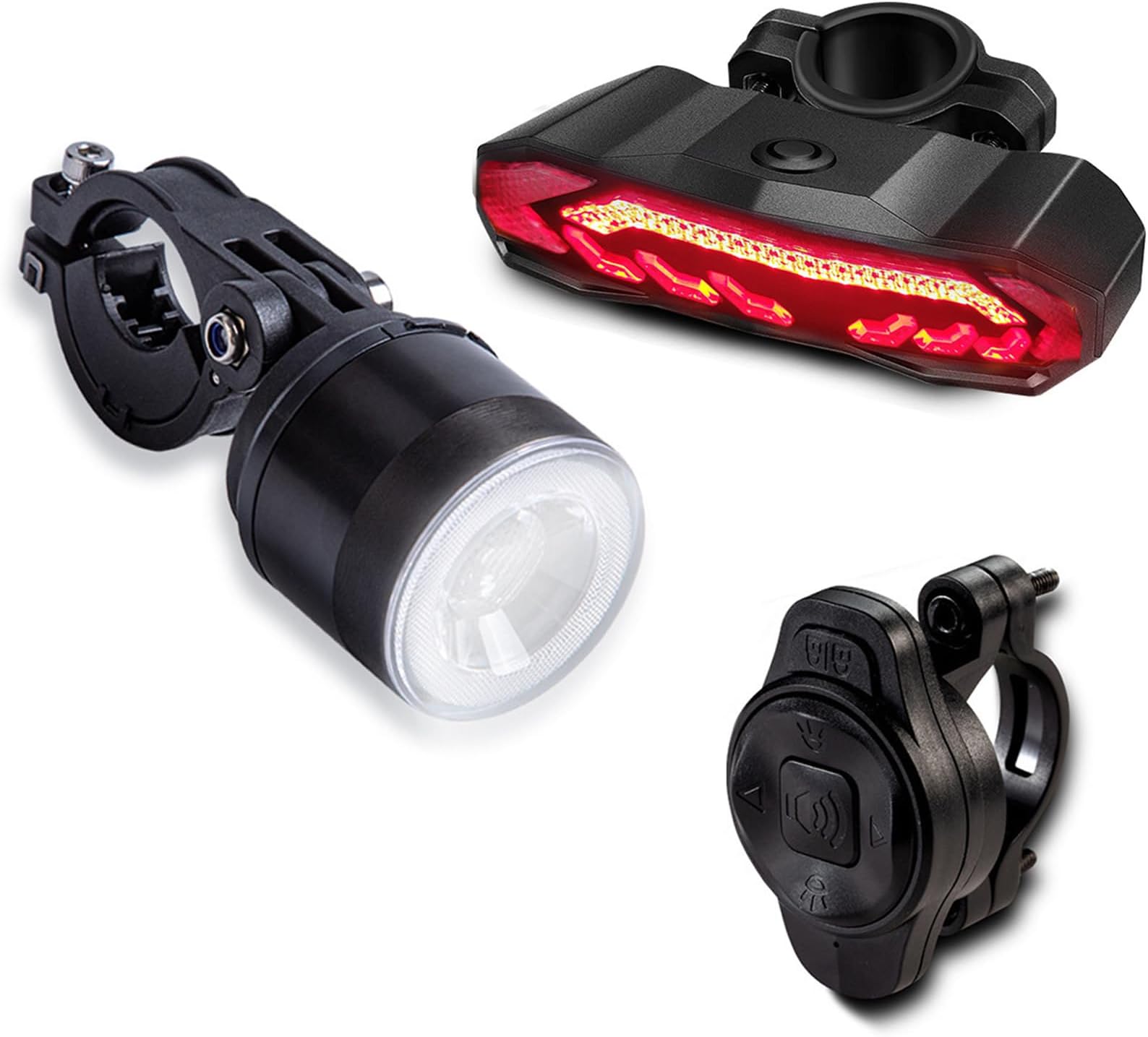 Bike Tail Lights and Head Light Rechargeable Bicycle Front Back Light Remote Control Anti-theft Bicycle Alarm with Turn Signals Brake Rear Light Auto On/Off Ring Volume Sentivity Adjustable