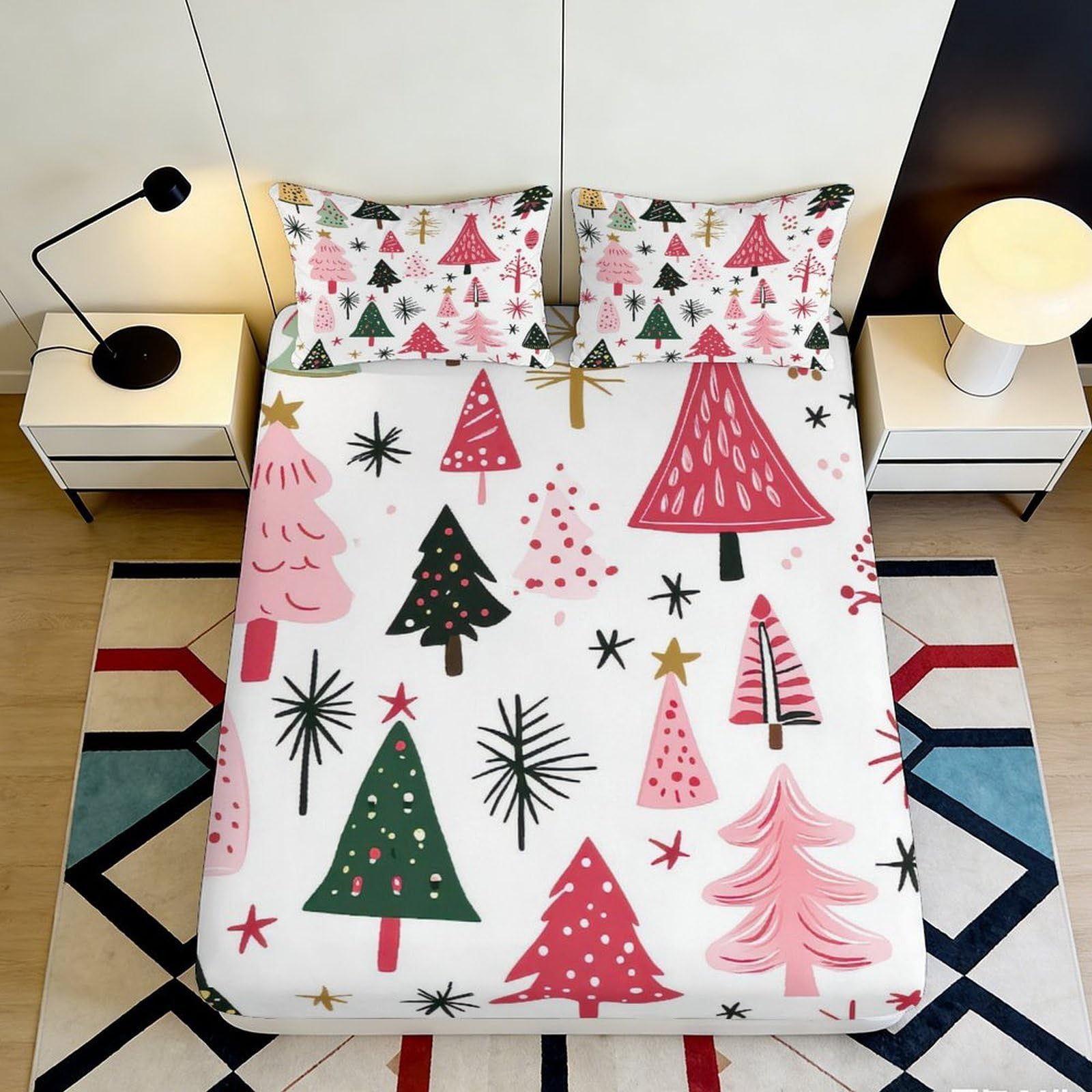 Jqzkxnhpbr Style-3 3D Printed Christmas Tree Fitted Sheet Microfiber Soft Decorative Snow Pattern Bed Cover For Bedroom Guest Room 90X200x25cm