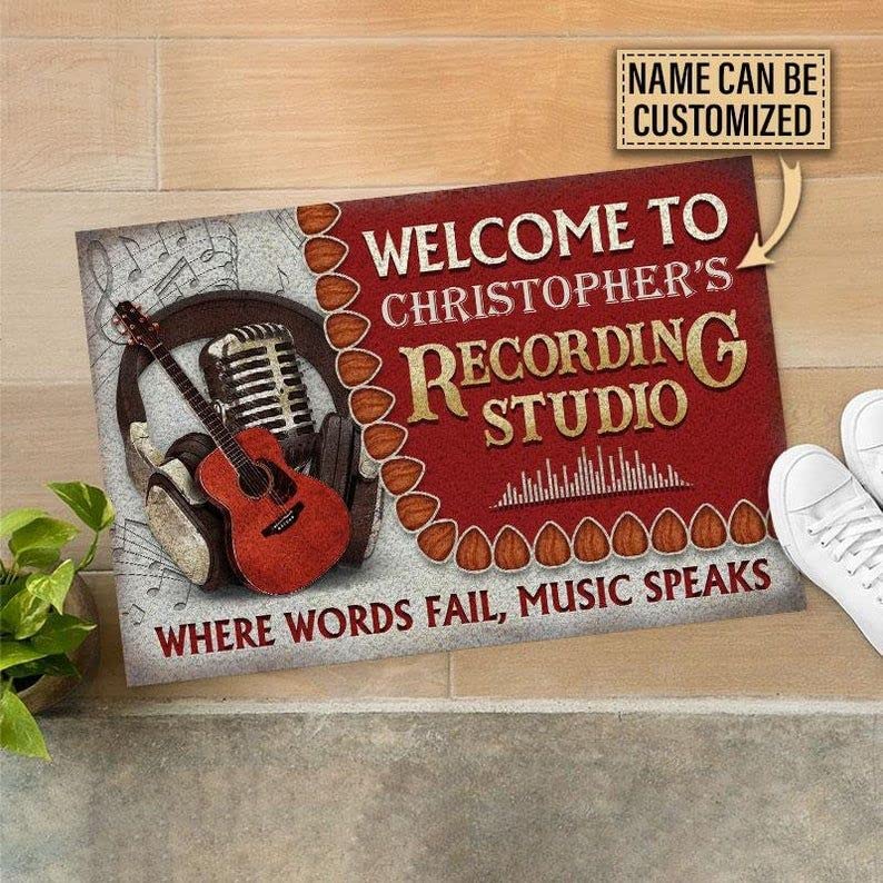 Paillasson guitare personnalisé pour entrée maison et studio de musique