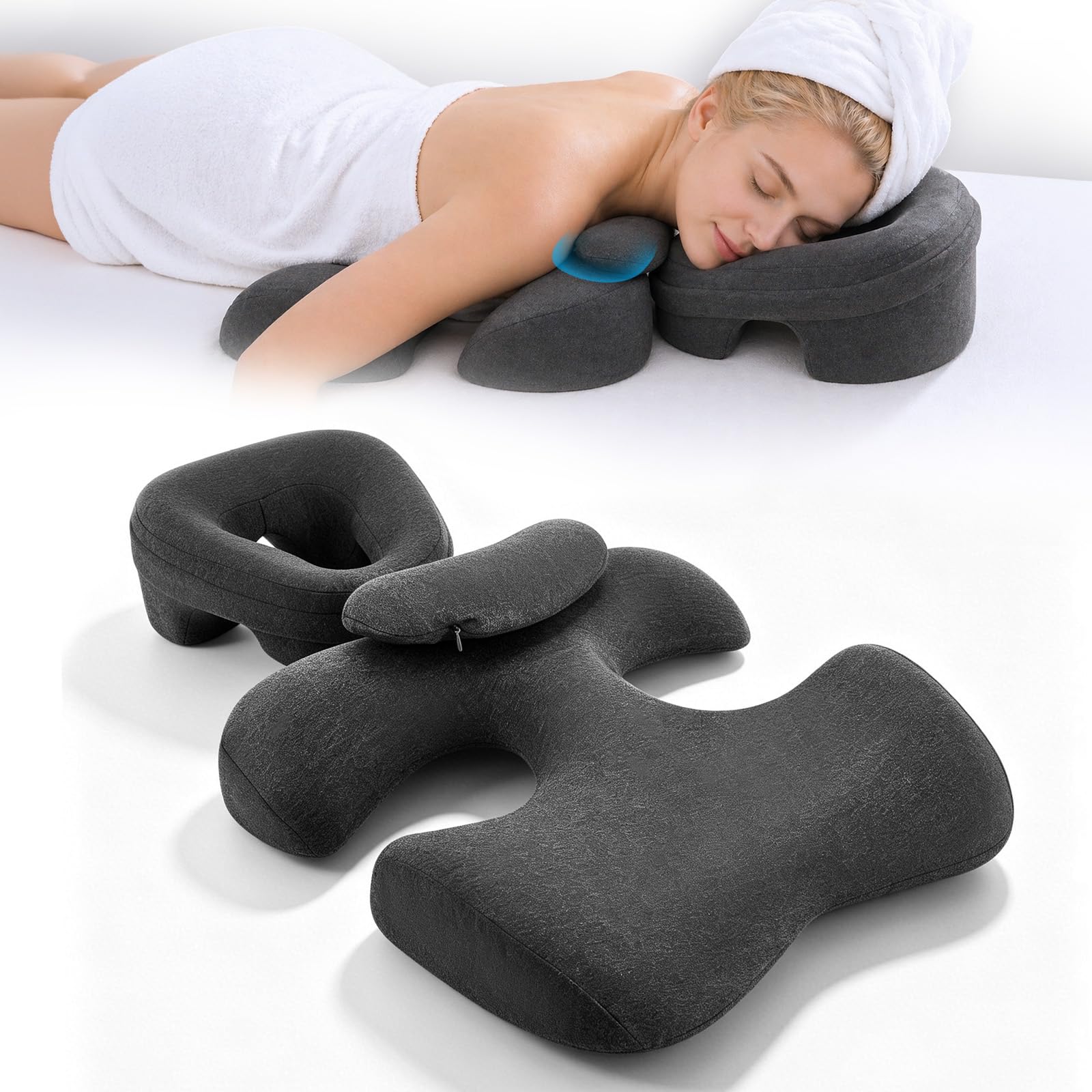 Massage-Gesichtskissen mit Bruststütze & Nackenkissen – Ergonomisches 2-in-1 Kombikissen für SPA & Salon Beidseitig nutzbar zum Anlehnen oder Hinlegen für Gesichtsbehandlungen und Massagen, Dunkelgrau