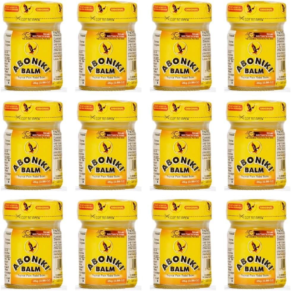 Aboniki Powerful Topical Pain Relief Balm with Natural Ingredients | Fast-Acting Soothing Relief for Joints & Muscle Pain, Soreness, Cramps | Long Lasting Full Body Rub (12 Plastic Jars)