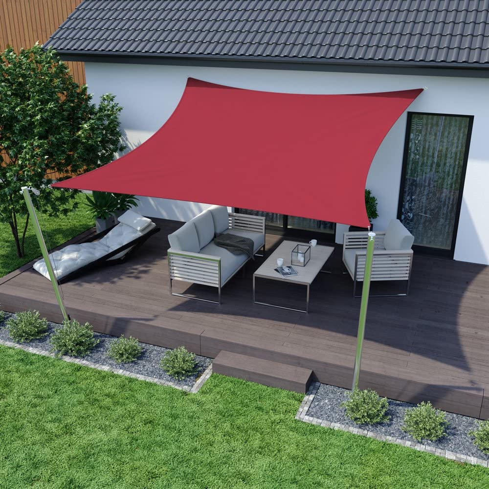 jarolift Sonnensegel Quadrat, Wasserabweisend, Sonnenschutz Sichtschutz für Terrasse Garten Balkon, Polyestergewebe, 360 x 360 cm, Weinrot Sport & Freizeit