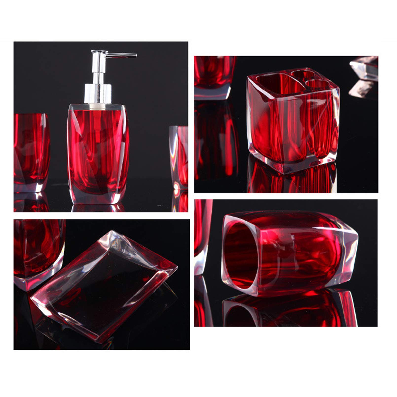 Cutfouwe Accesorios De Baño De 5 Piezas Conjunto De Baño Conjunto De Baño Accesorios De Baño Conjunto Accesorios De Baño De Resina, 2 Tazas De Cepillo De Dientes, Titular De Cepillo De Dientes,Rojo