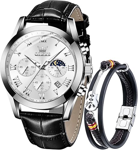 OLEVS Reloj para hombre cuero marrón moda cronógrafo reloj luminoso impermeable casual relojes de pulsera