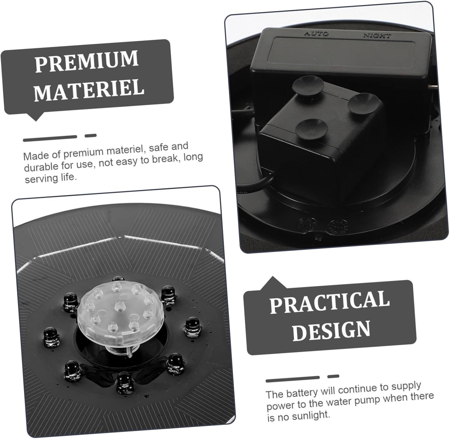 3w Solar Powered Water Pump Fountain with Nozzles for Bird Baths Ponds and Outdoor Gardens Features Led Light and Continuous