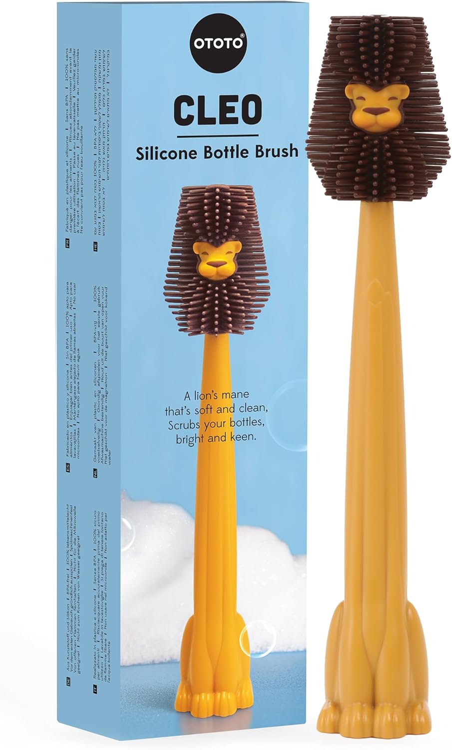 OTOTO Cleo Lion Brush – Silicone Bottle Brush, Cute Lion-Shaped Design, Perfect for Baby Bottles, Water Bottle Cleaner, Funny & Unique Gift for White Elephant