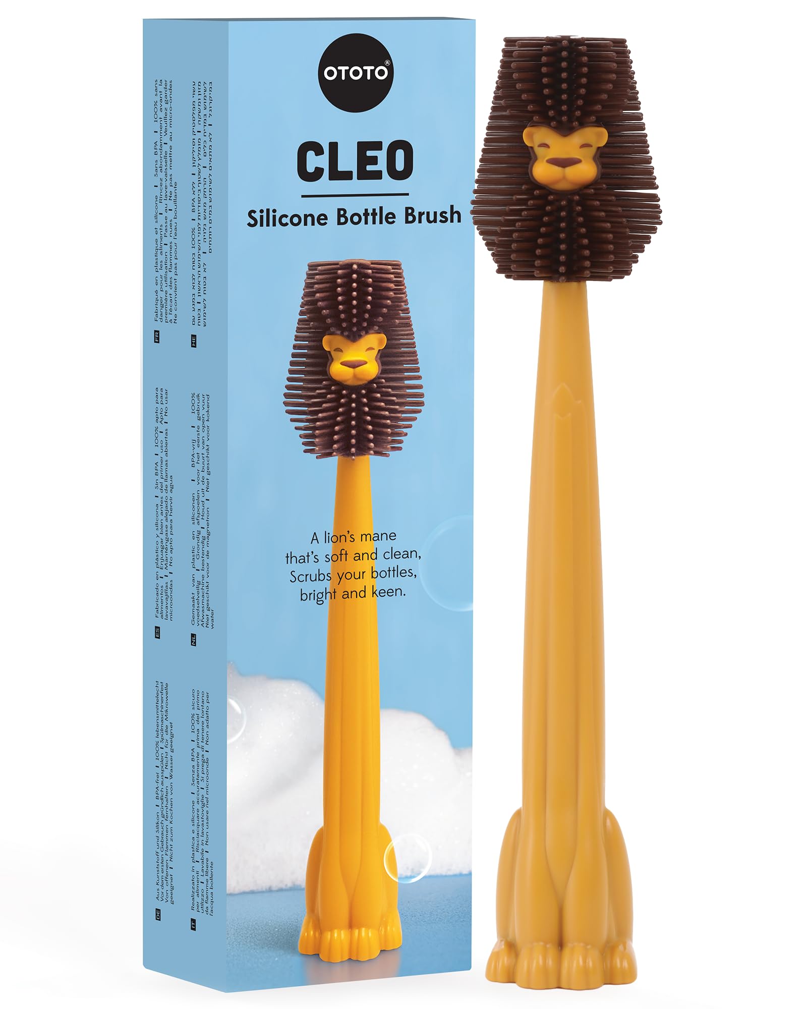 OTOTO Cleo Lion Brush – Silicone Bottle Brush, Cute Lion-Shaped Design, Perfect for Baby Bottles, Water Bottle Cleaner, Funny & Unique Gift for White Elephant