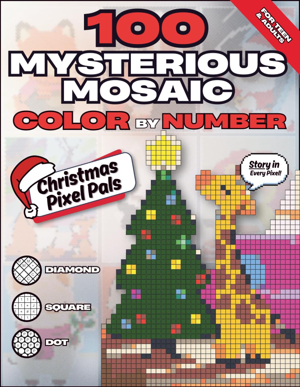 100 Mysterious Mosaic Color by Number – Christmas Pixel Pals: Relaxing Holiday Color Quest for Teens and Adults with Story-Filled Christmas Pixel Art for Peaceful Coloring