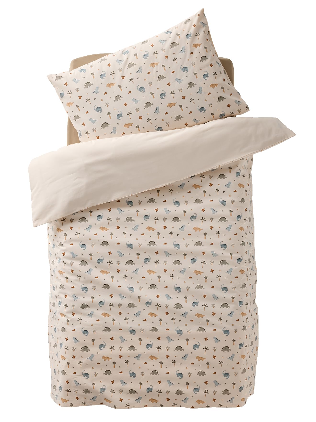 VERTBAUDET Parure Housse de Couette bébé et taie d'oreiller MINISAURUS écru 80X120 40X60