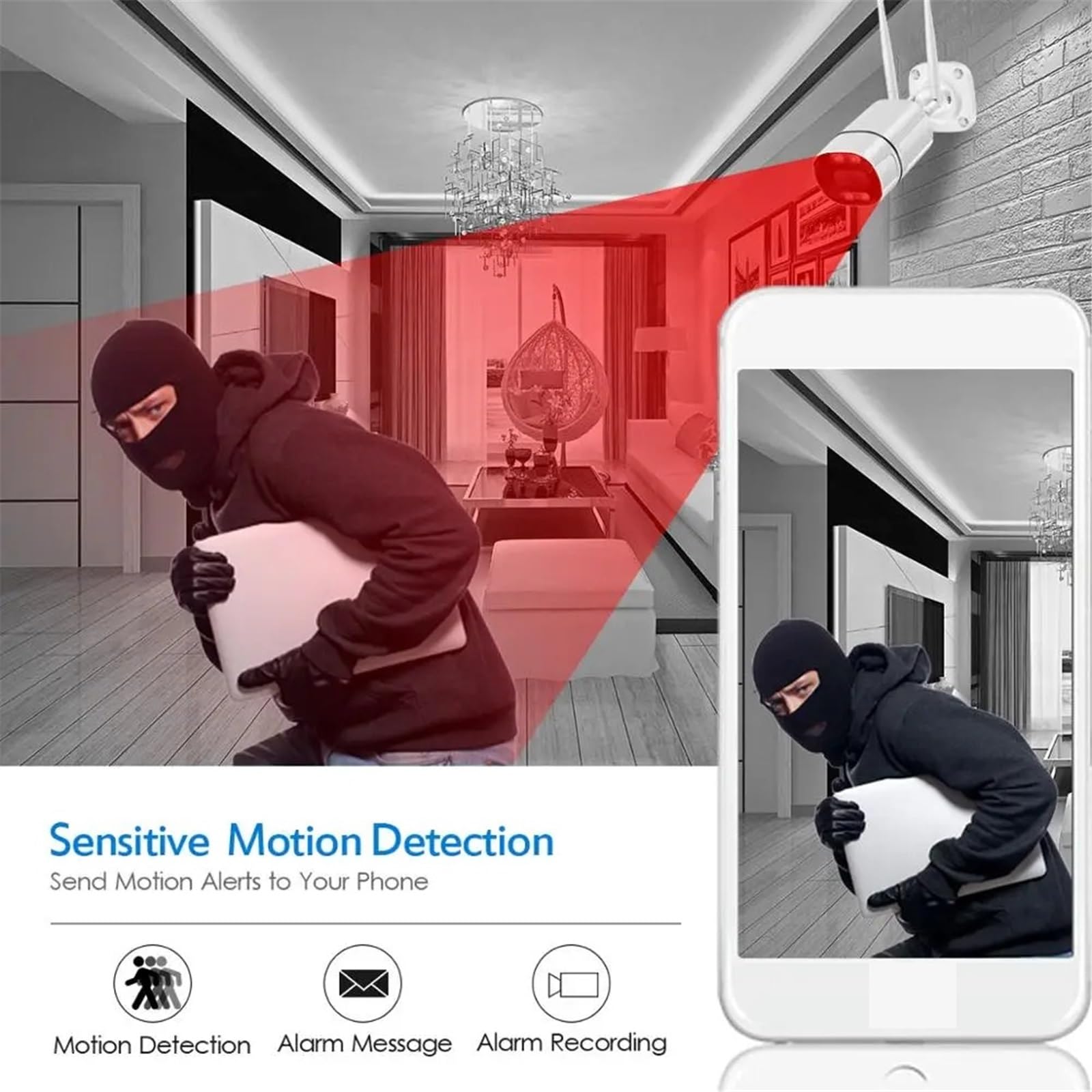 Telecamera IP da 5 MP, Wi-Fi, Ai, rilevamento Umano, Audio, Wireless, Telecamera di Sicurezza CCTV a Colori HD 1080P, Visione Notturna a infrarossi(5MP 64G Card)