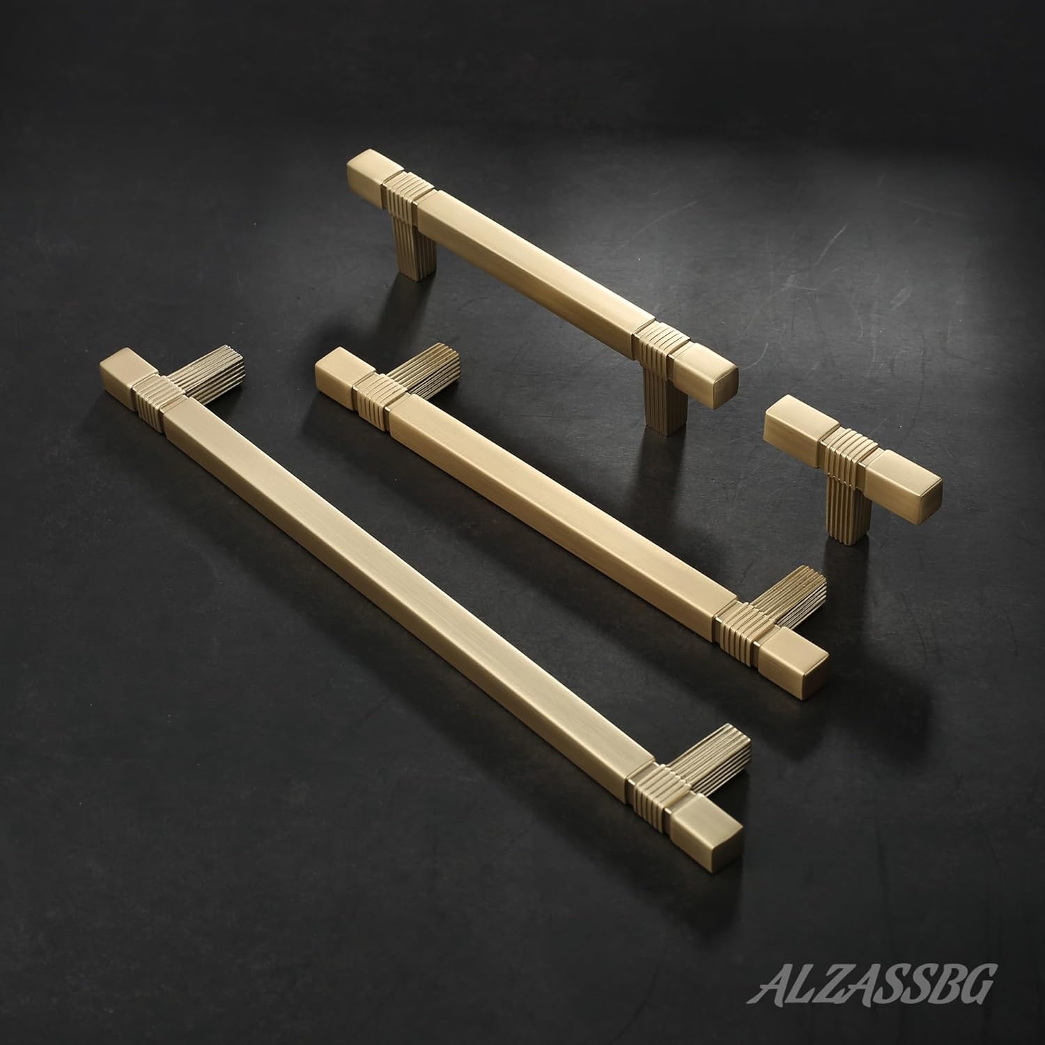 Alzassbg 10 Pack Brushed Gold Cabinet Pulls, 3-3/4 Inch(96mm) Hole Centers Cabinet Handles Square Kitchen Hardware for Cabinets and Drawers AL3086BG