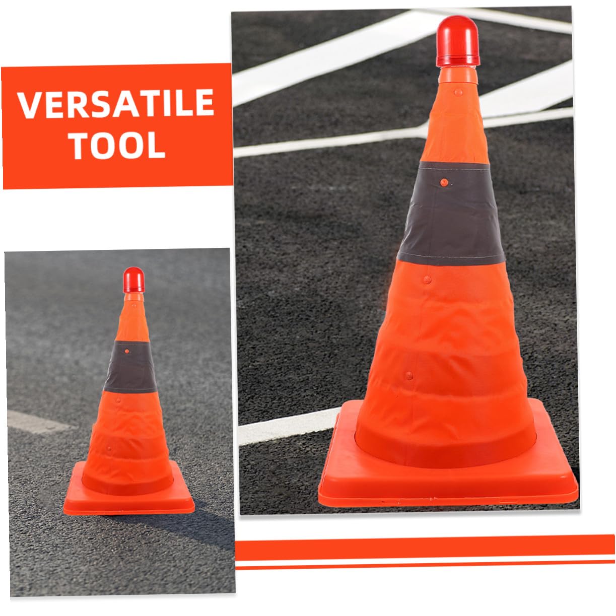 SEWACC Lot De 2 Cônes De d'urgence Pliables 45 Cm avec Éclairage LED, Colliers Réfléchissants Orange, Matériaux Solide Imperméables, Cônes De Sécurité Routière pour Chantier Et Stationnement