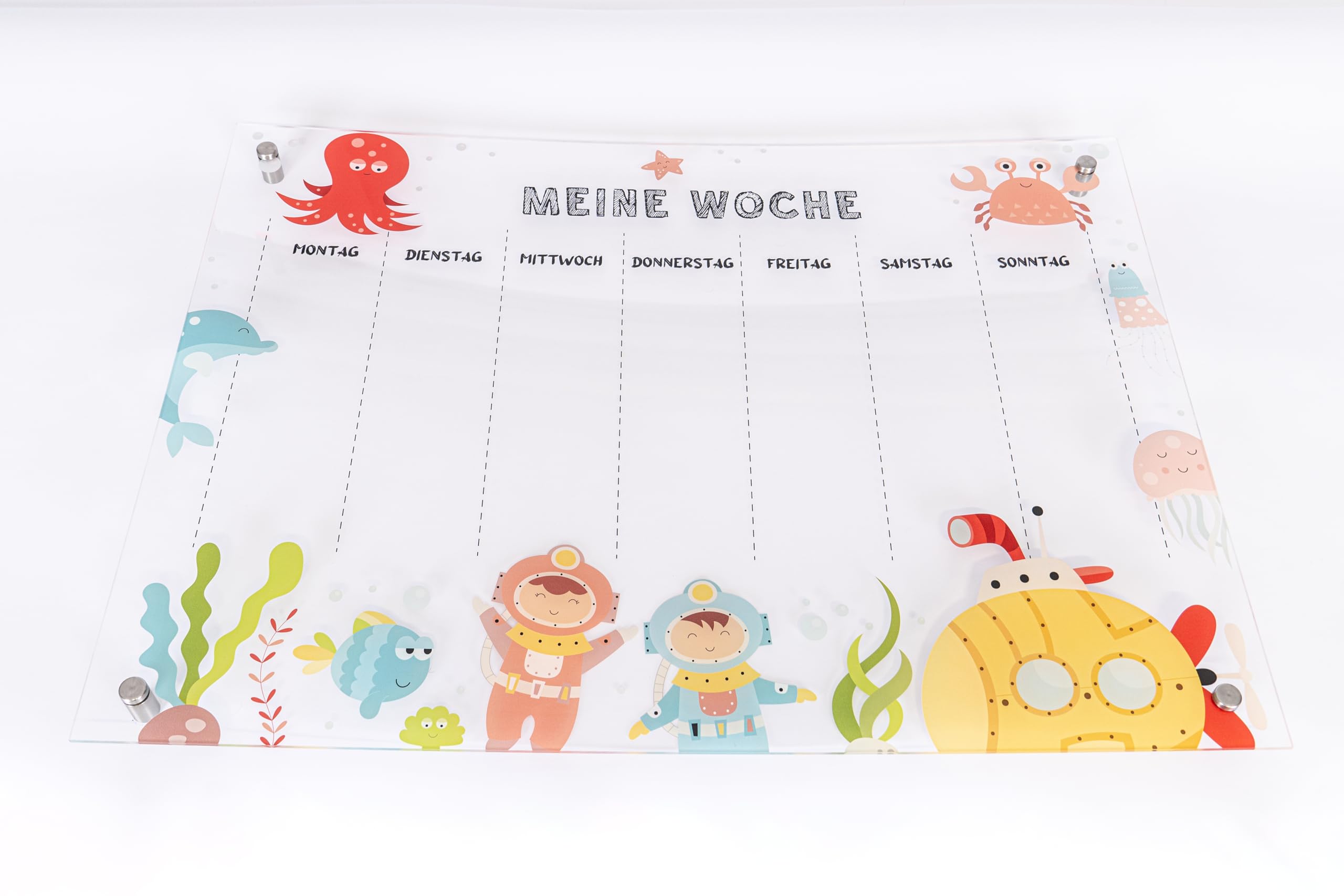 Queence Acrylglas Wochenplaner abwischbar 60x40 cm | Wochenplan transparent | Geburtstags-Kalender | wiederverwendbar | Familienplaner | Notizen | Terminkalender | Wandkalender | Monatskalender