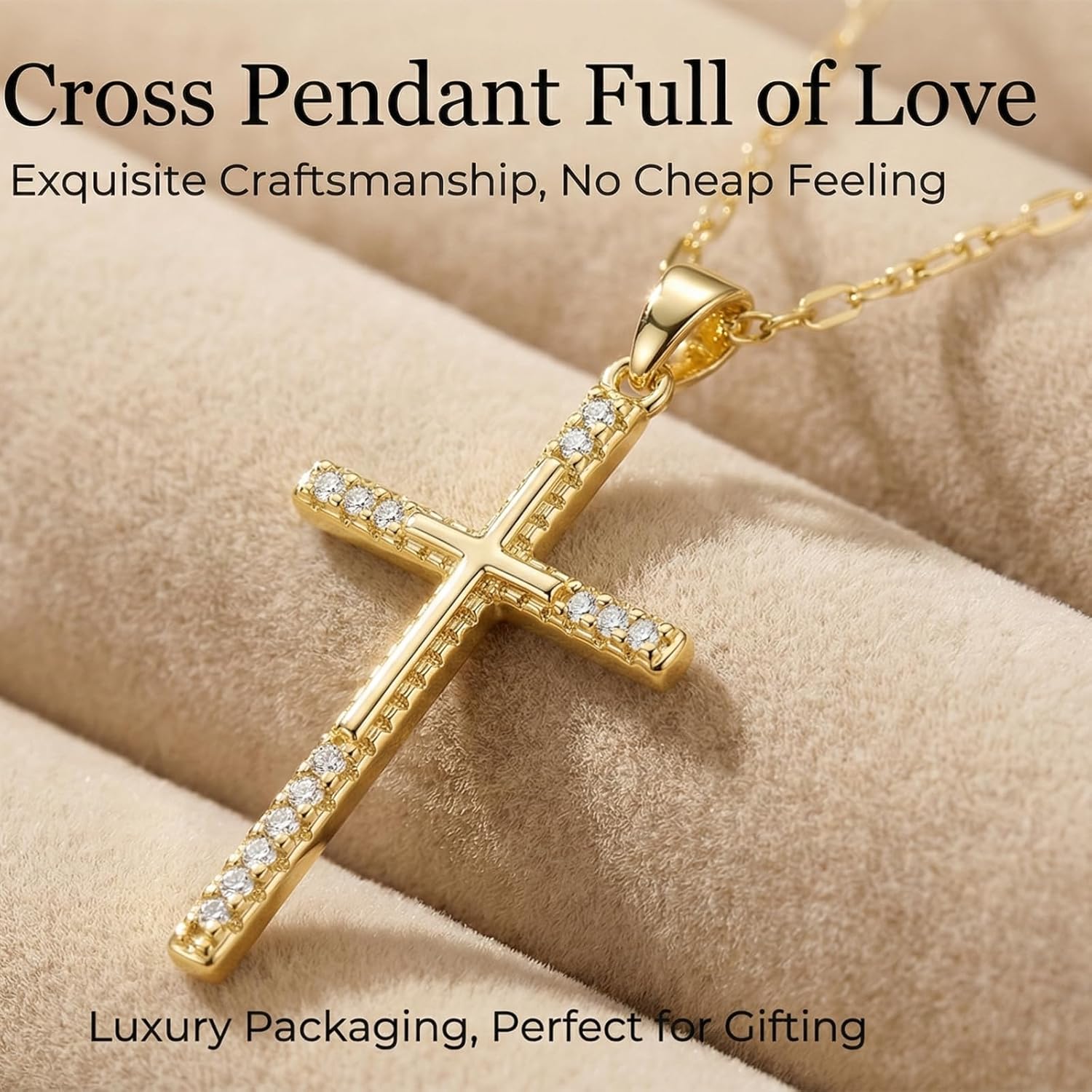 14K Gold Cross Necklace for Women, Dainty Delicate Small Cross Pendant Elegant Gold Trendy Jewelry Luxury Gift for Her, Mom, Wife, Girlfriend Valentines Day Gifts - Image 5