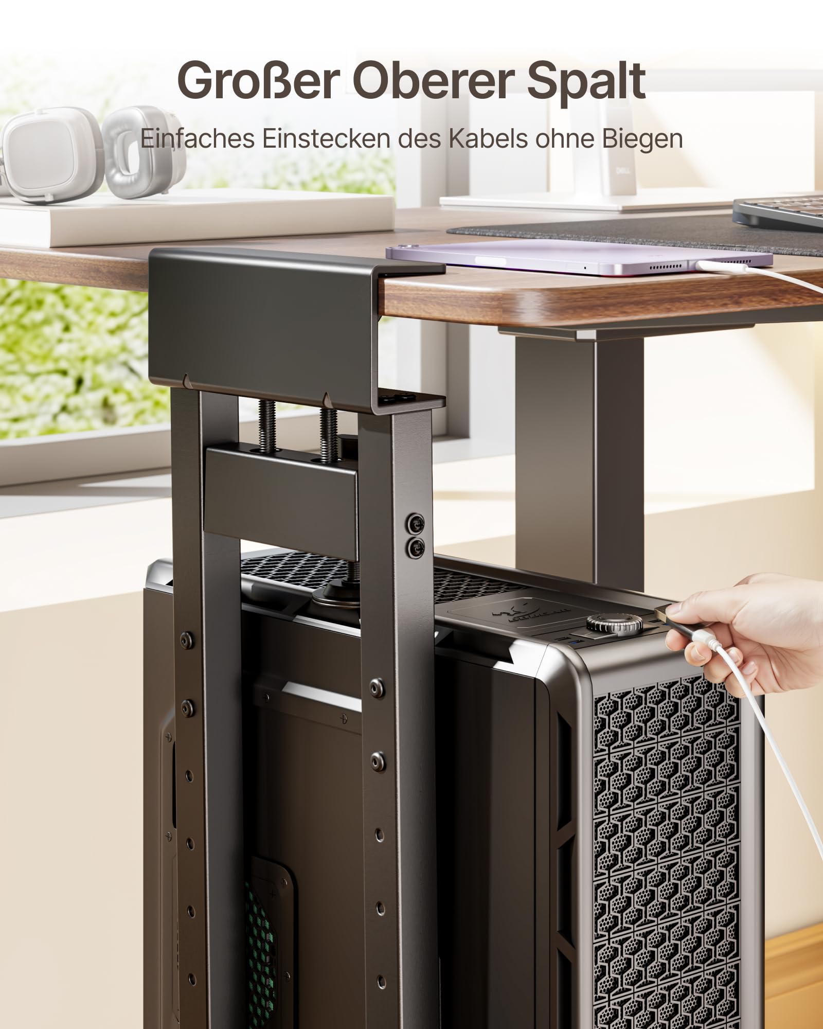 monTEK 30KG PC-Halterung unter Schreibtisch, Ohne Bohren montierbar | Heavy-Duty, Verstellbare Desktop PC Halterung mit Schutzpolstern, 41CM-65CM Höhe, für Büro, Zuhause, Klassenraum, Schwarz