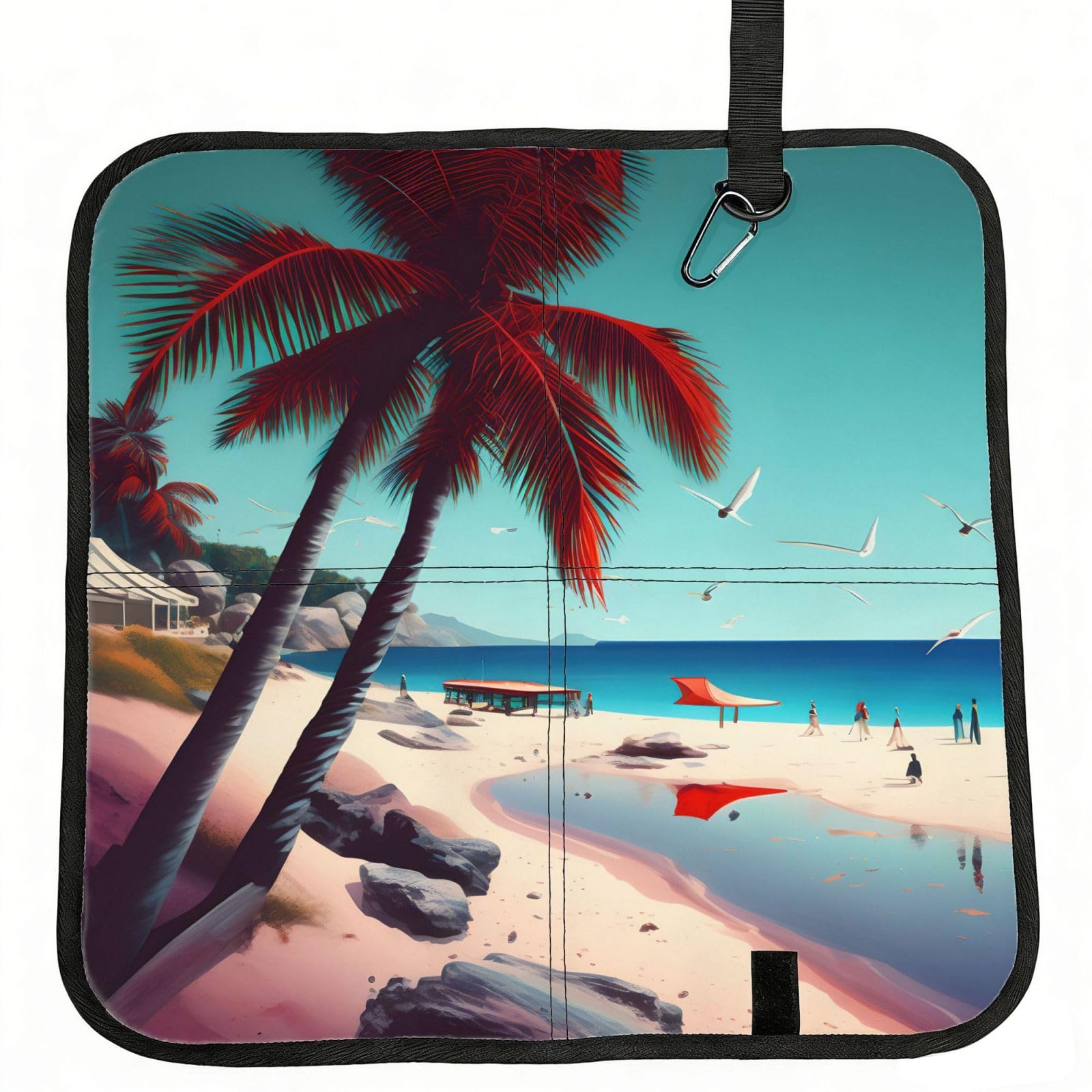 YGLHBDPBF Beach Scenery Print Camping seat cushion,Foldable Sitting Pads,Save Backpack Space for Hiking