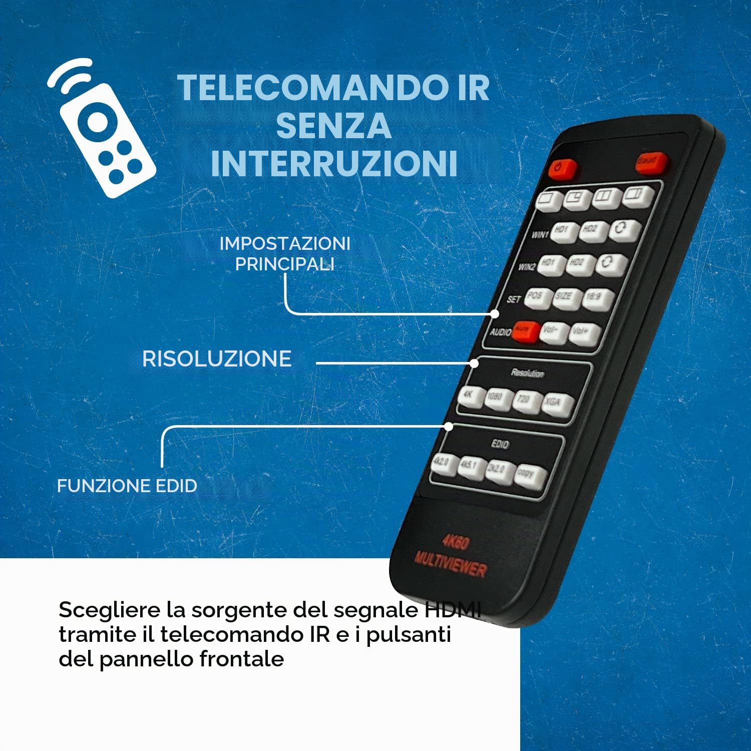 OREI 4K HDMI Multi Viewer 2 in 1 Out Switcher 2 porte Seamless IR Remote Support 4K @ 60Hz 1080P per PS4/PC/DVD/telecamera di sicurezza Interruttore HDMI Uscita audio ottica L/R - (UHD-201MV)