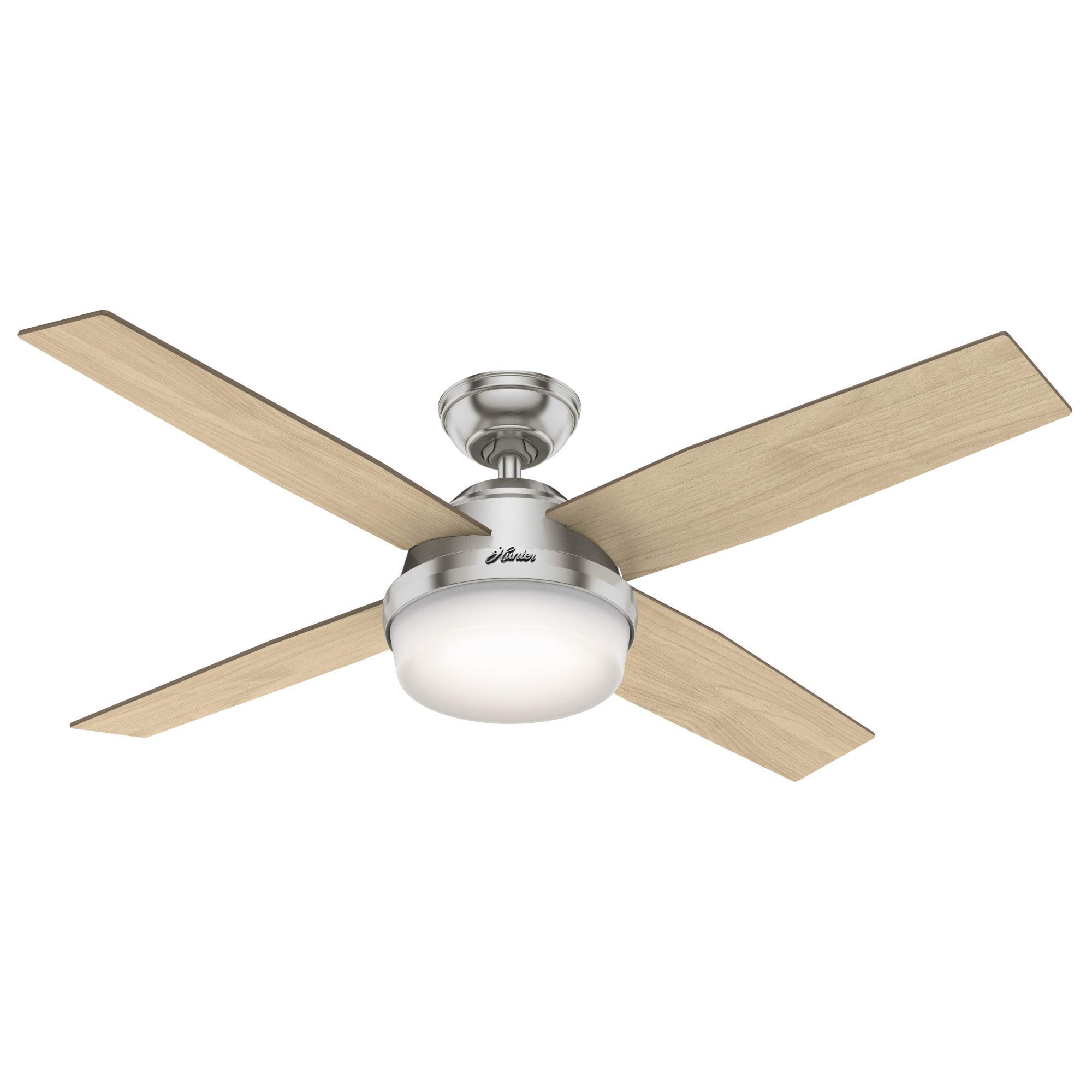 Hunter Fan 52 inch Contemporary Indoor Brushed Nickel Ceiling Fan with Light Kit and Remote Control (Renewed)