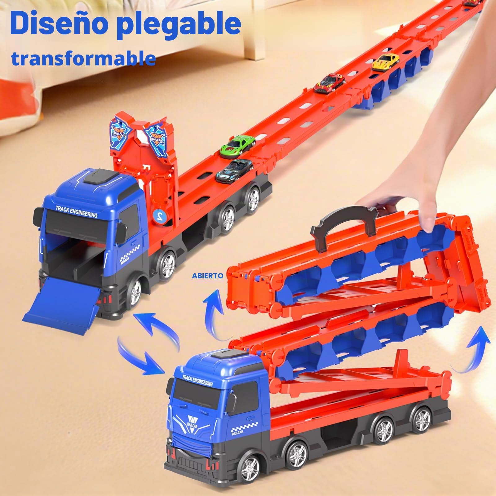Doloowee vagón catapulta para Juguetes a Partir de 3 años, camión de Transporte portátil Coches de Juguete con 12 Mini Coches de Carreras, Coche transportador de Juguete para niños de 3 4 5 6 7 años