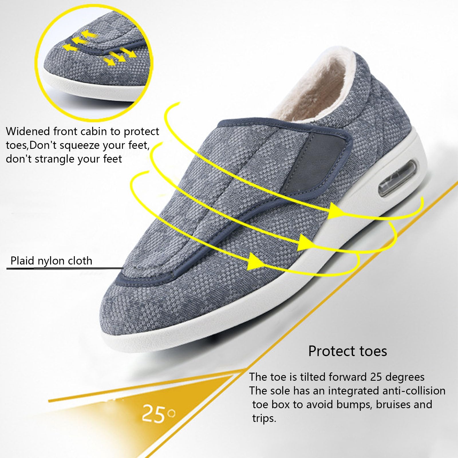 bumuam Zapatos para diabéticos para pies hinchados,Zapatos Cálidos para Diabéticos, Zapatos Ajustables para Pies Hinchados de Ancianos EU 37.5(24.5cm/9.6in)