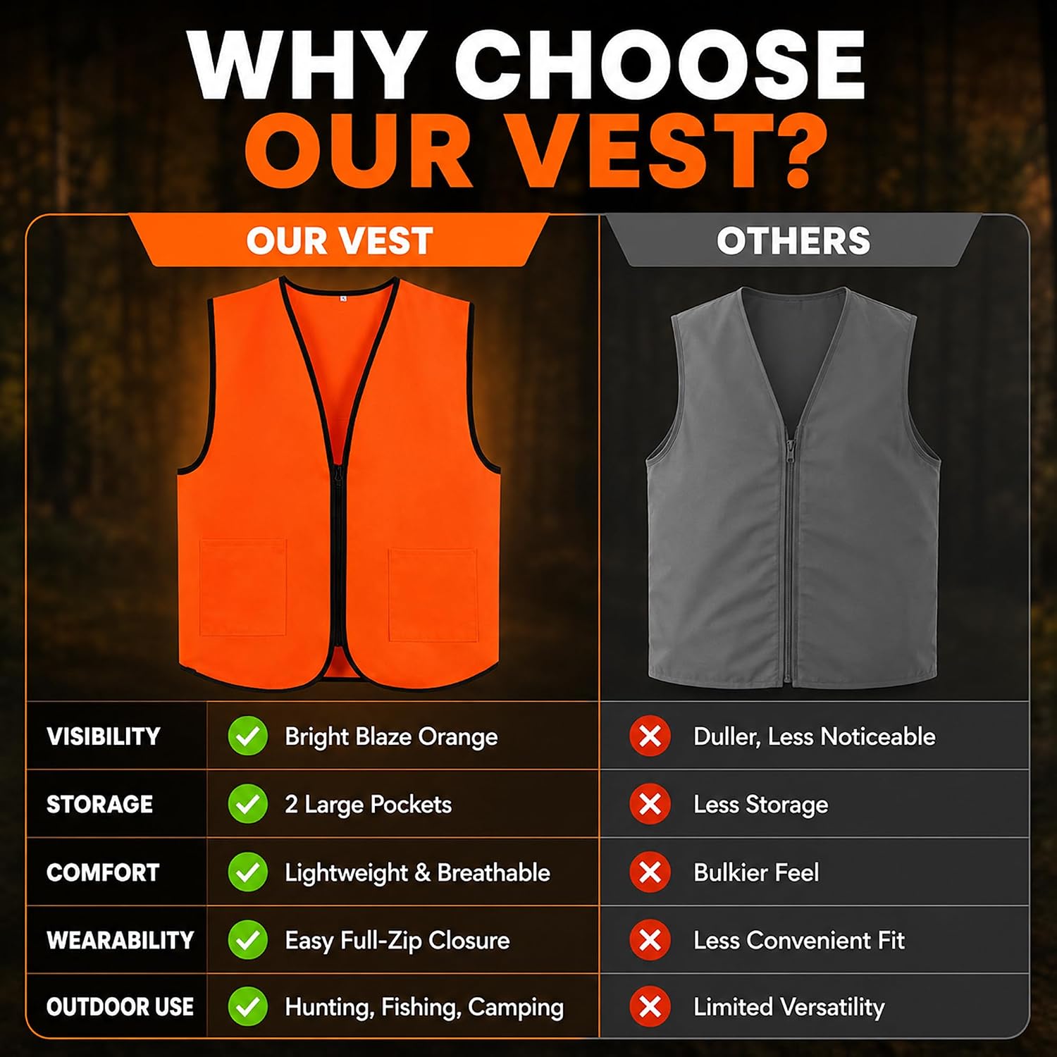 Orange Hunting Vest,Men's Fishing Vest with Pockets for Hunting Fishing Camping and Outdoor Activity