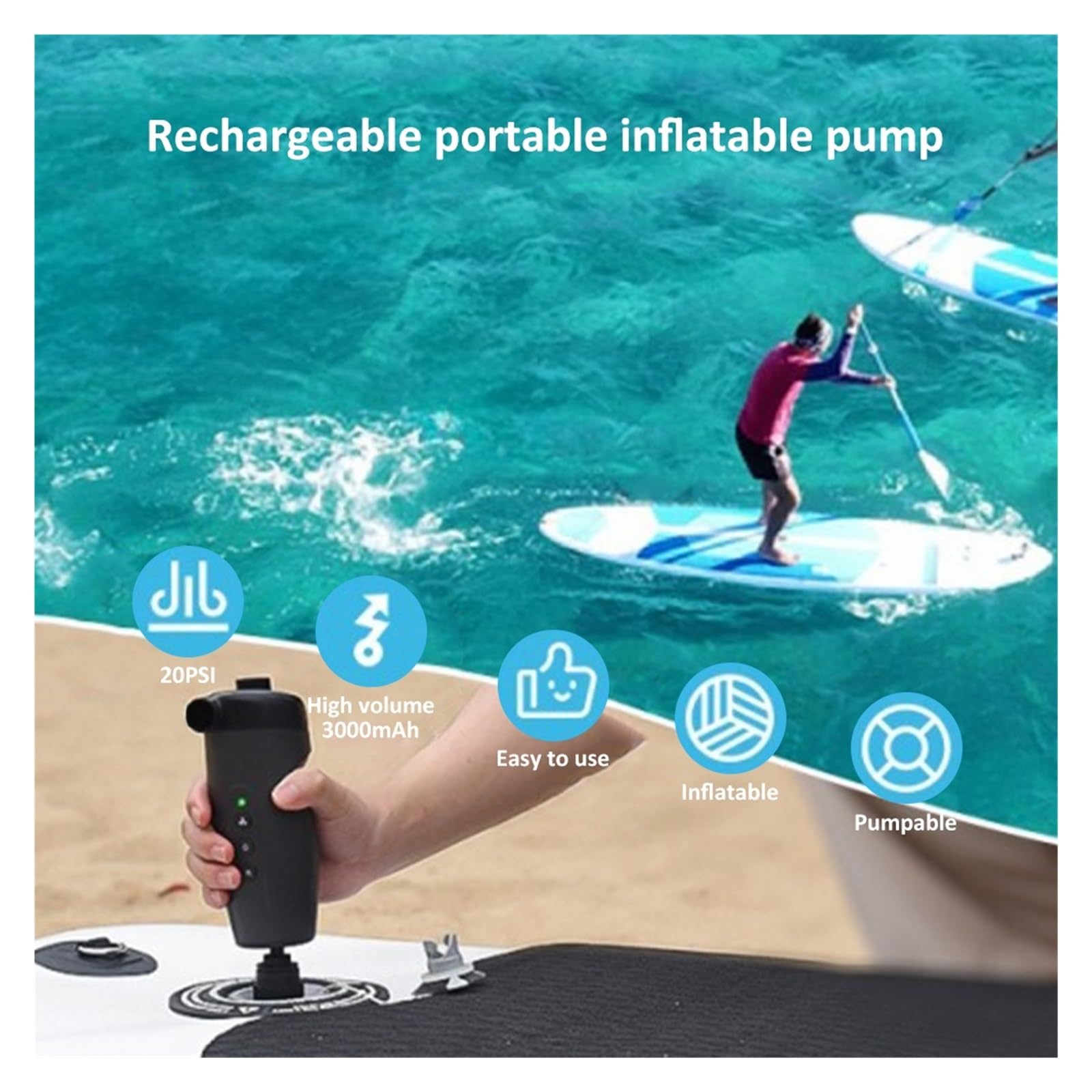 Pompa Di Gonfiaggio Elettrica Portatile For Esterni, Wireless For Paddle Gonfiabile Inflazione Rapida