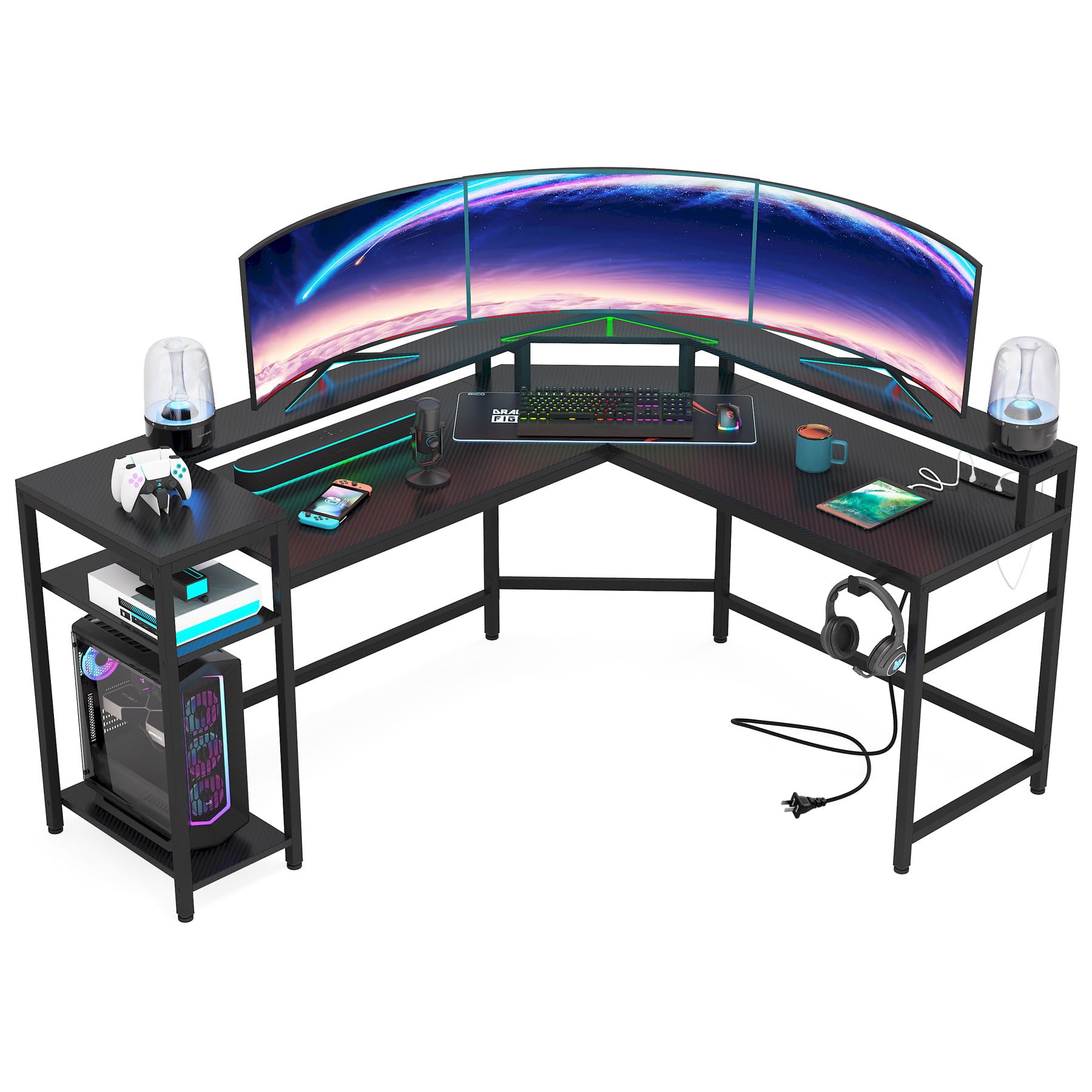 ゲーミングデスク L型コーナーデスク 160cm PCデスク ブラック 収納付き Amazon | Tribesigns l字デスク ゲーミングデスク パソコンデスク 幅
