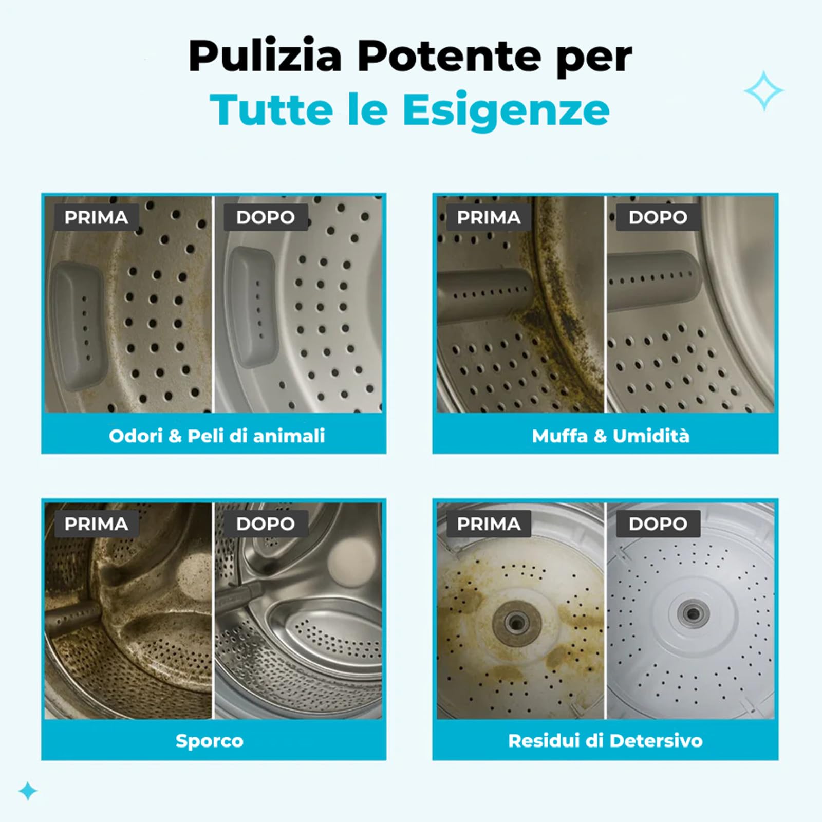 Varibee Pastiglie Pulisci Lavatrice, 24 Compresse Effervescenti Detergenti per Cestello, Guarnizioni e Tubi, Rimuove Residui di Detersivo, Sporco, Peli e Odori di Animali