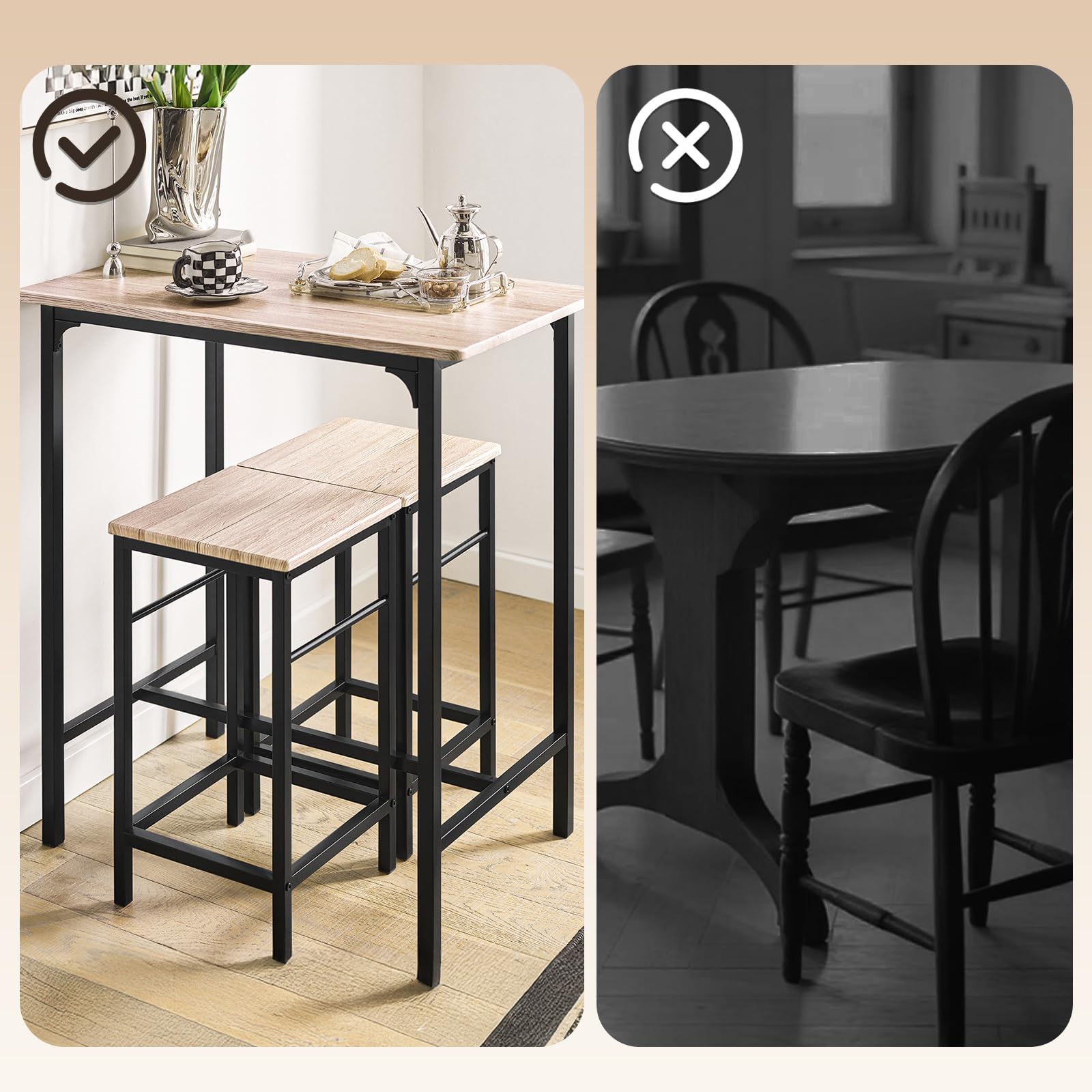 SoBuy Ensemble table de bar et tabourets pour petit déjeuner – Table haute 3 pièces avec 2 tabourets – OGT10-N