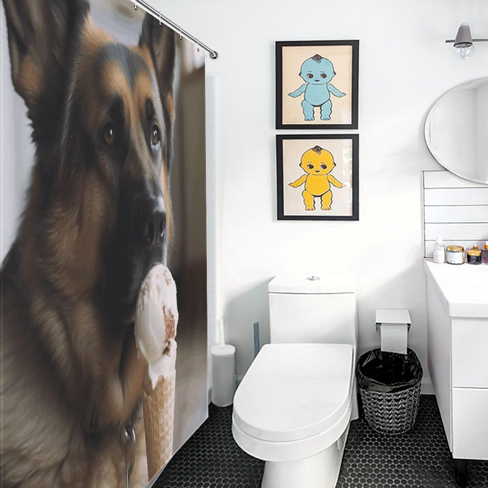 Rideau de douche anti-moisissure tissu imperméable motif chien gourmand