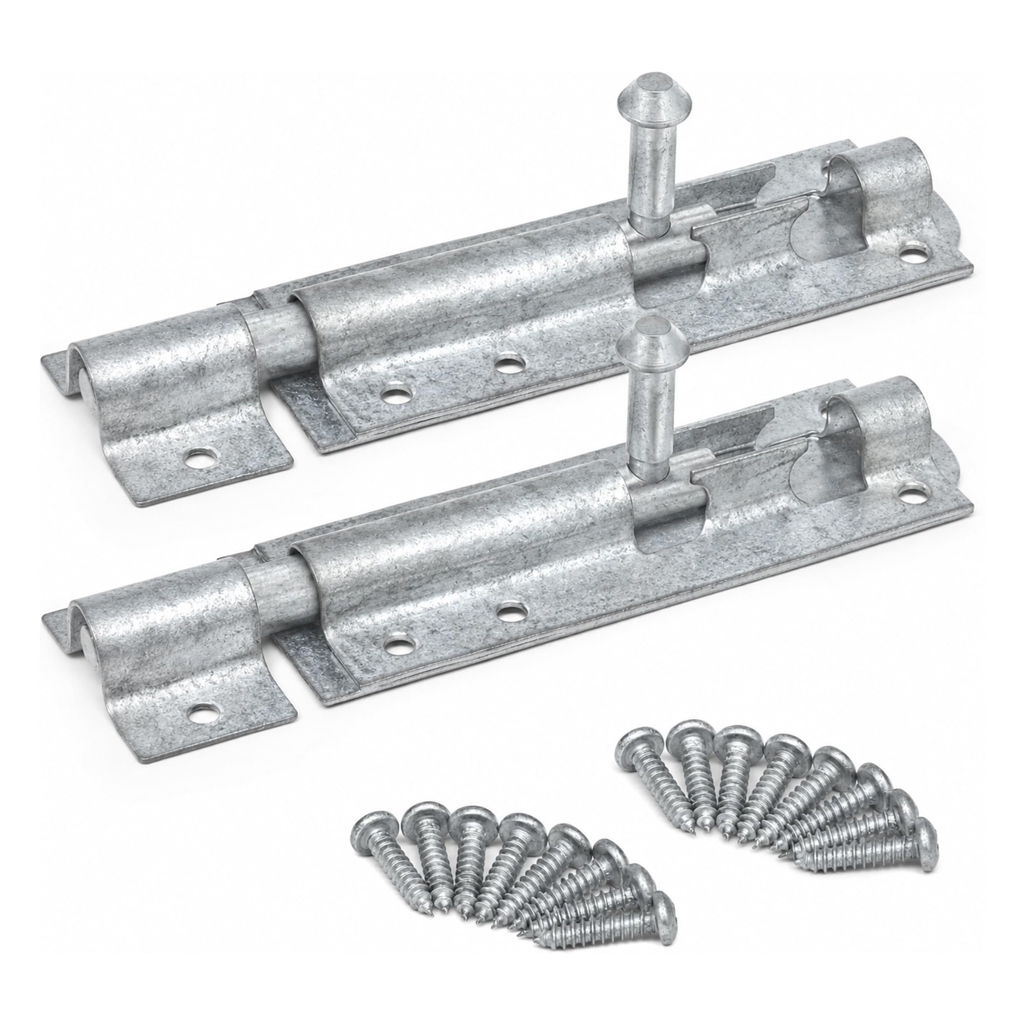Tower Bolt Door Lock (Pack of 2) for Patio Door Security Lock - 4” (100mm) Galvanised Sliding Door Latch with Screws for Bathroom Toilet Cupboard Bedroom Garden Shed Gate Latch