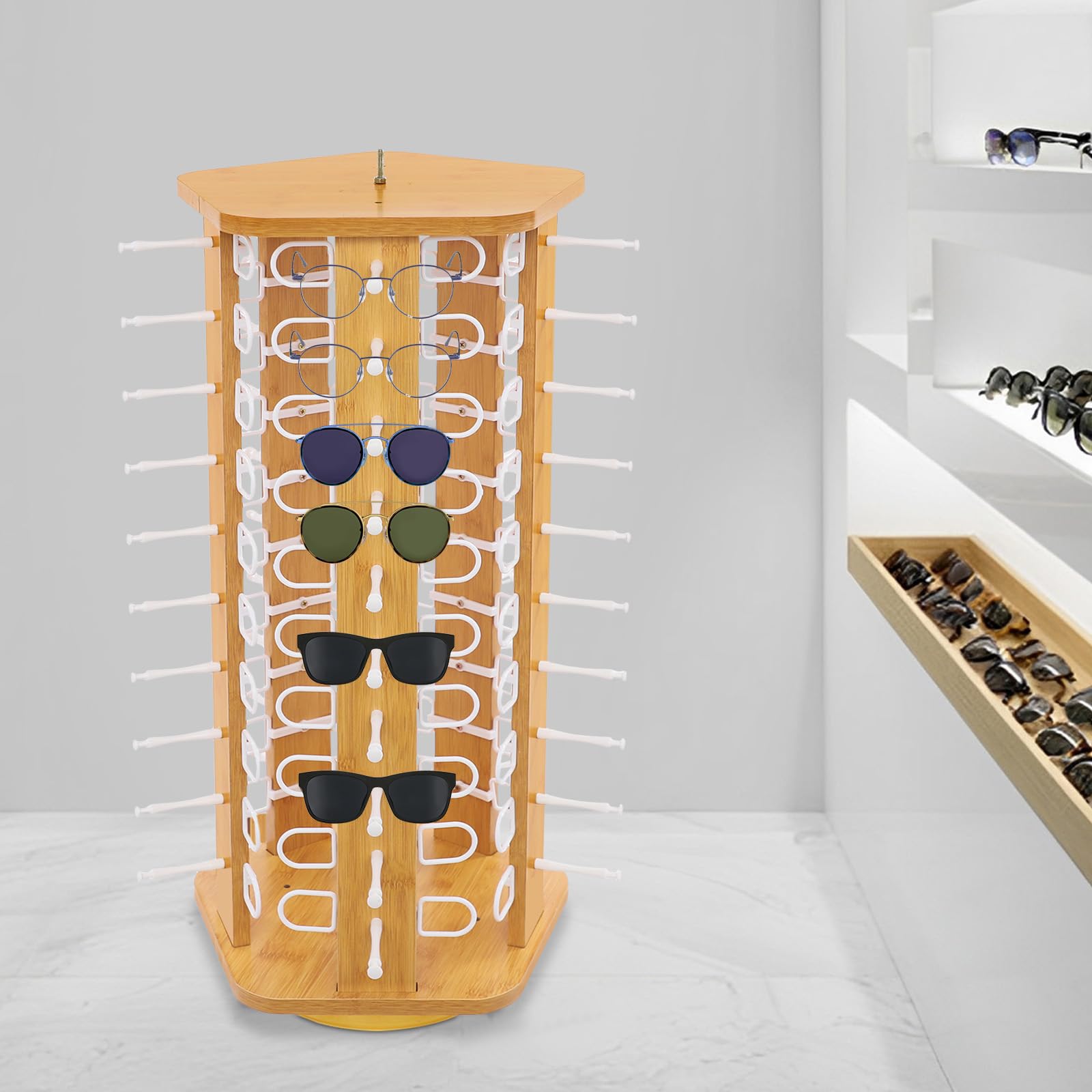 Soporte de exhibición para Gafas de Sol, 50 Pares, Organizador de Gafas de Sol y Gafas con rotación de 360°, Colgador de Gafas para exhibición Comercial en mostrador, 13.8 * 29.1 pul