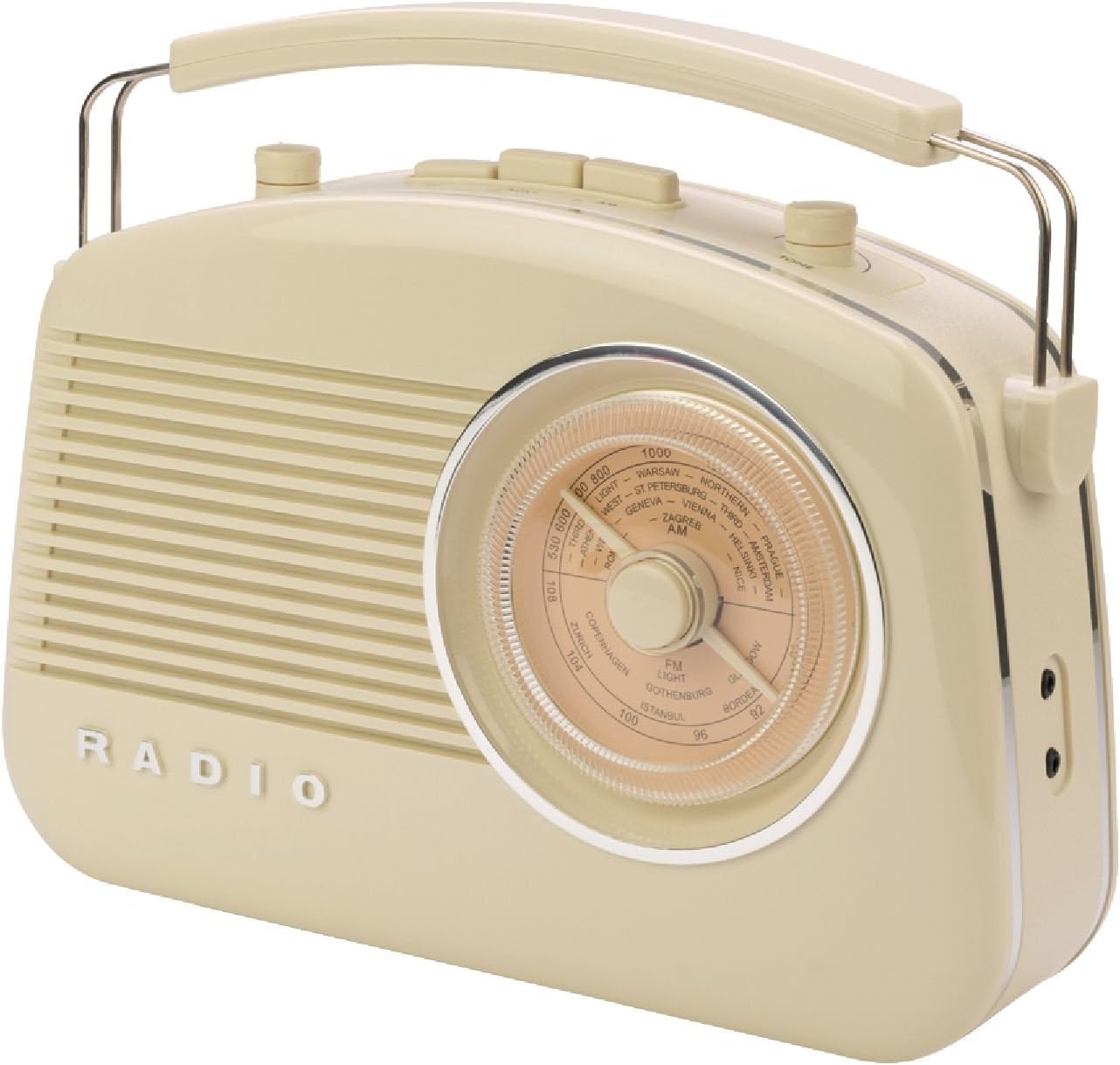 KNG 800 Retro BLUETOOTH Radio, with FM, MW (AM) and Link Smart Phone, use as a speaker. 2 YEAR GUARANTEE. Nostalgic 1950s, 1960s Design, Modern Functions. Mains Electric or Battery (Ivory / Cream / Beige / Chrome)