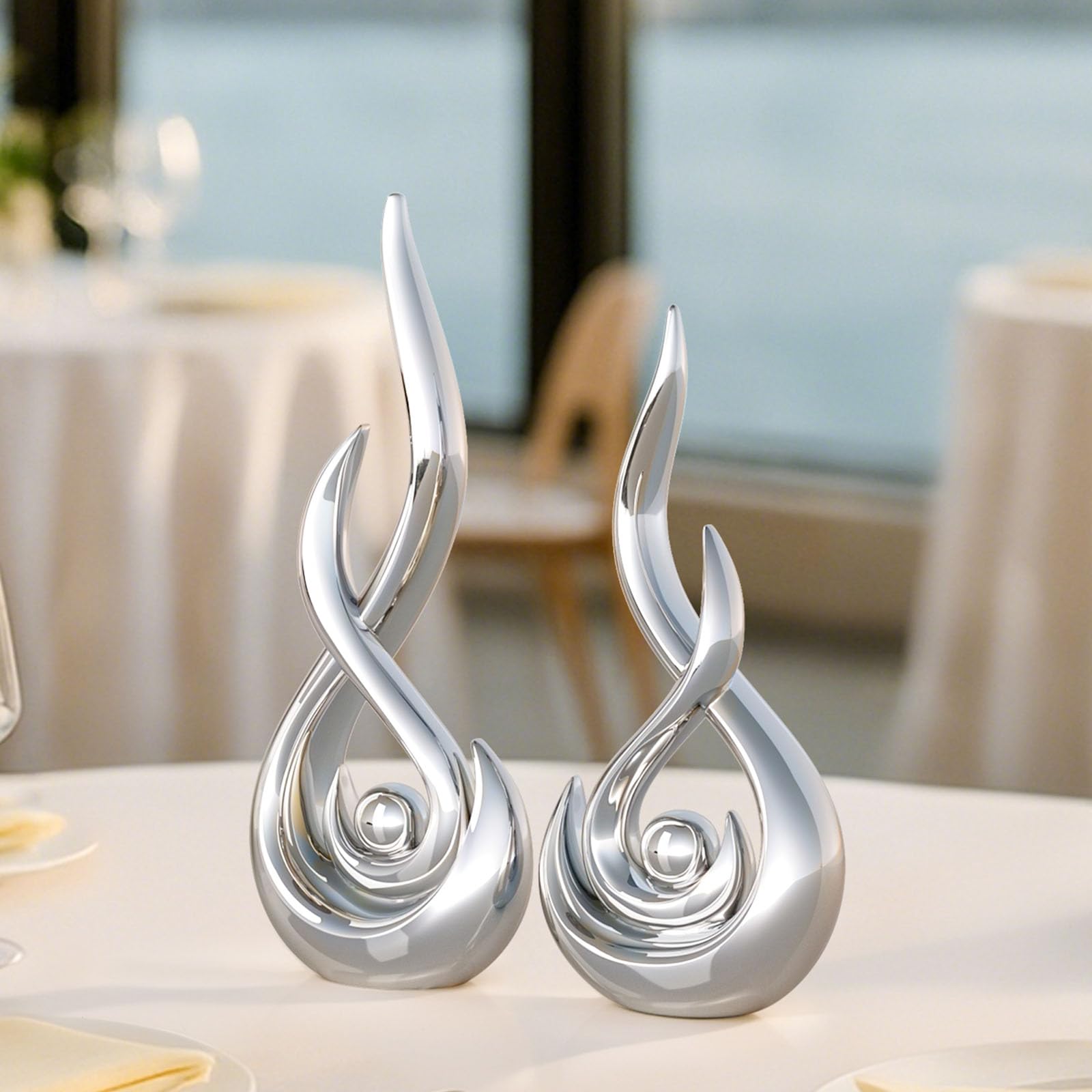 XMGZQ Arte Abstracto Moderno para decoración del hogar, estatuas contemporáneas para la Mesa de Centro de la Sala de Estar, centros de Mesa para el Comedor, esculturas de cerámica (Plata)